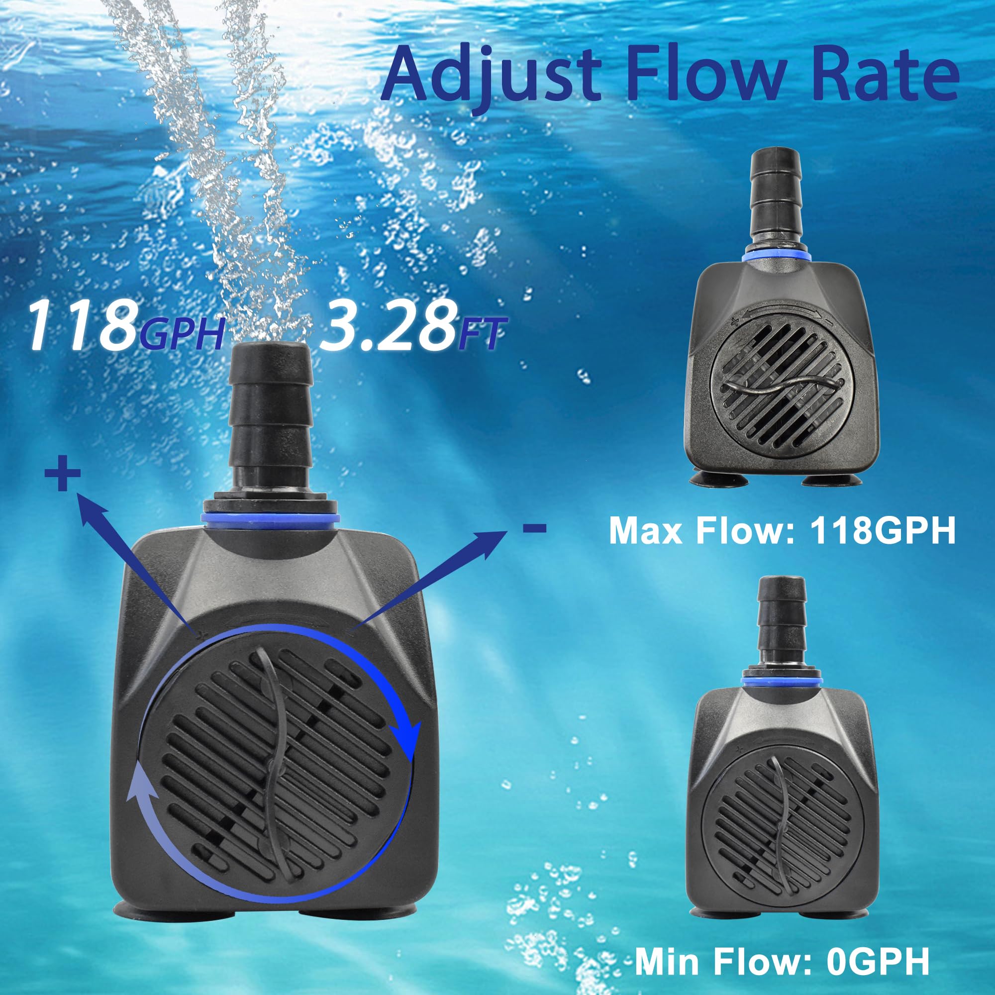 CHANCS 8W 118GPH petite pompe à eau submersible AC 220V mini-pompes de bassin pour bassins extérieurs