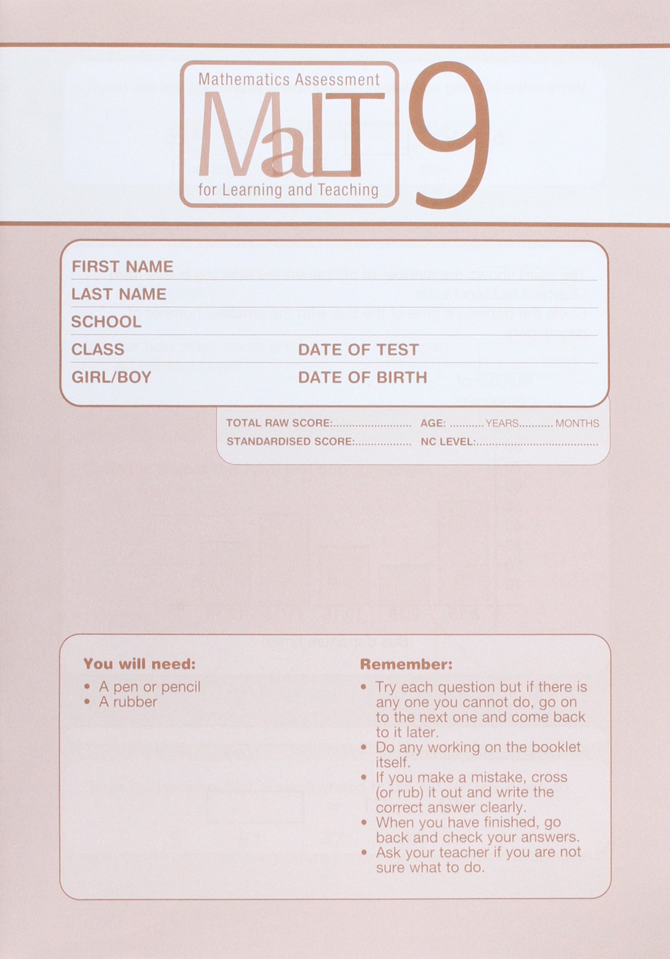 Mathematics Assessment for Learning and Teaching 9 PK10