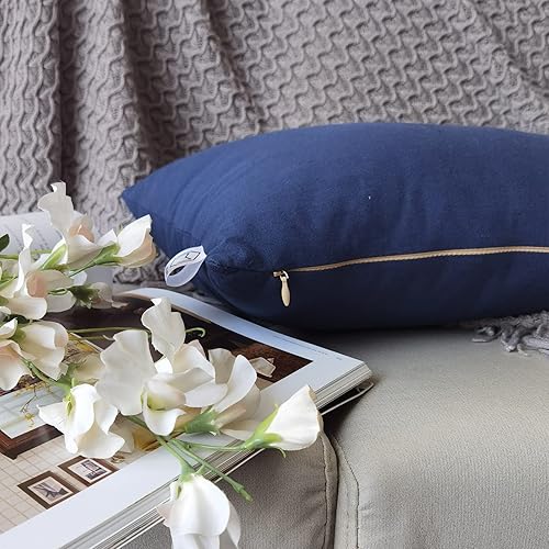 Miniatura 4 de Fundas de almohada lumbares de 12 x 20 pulgadas, con diseño de oso de algodón y lino, fundas de cojín bordadas para sofá, dormitorio (azul)