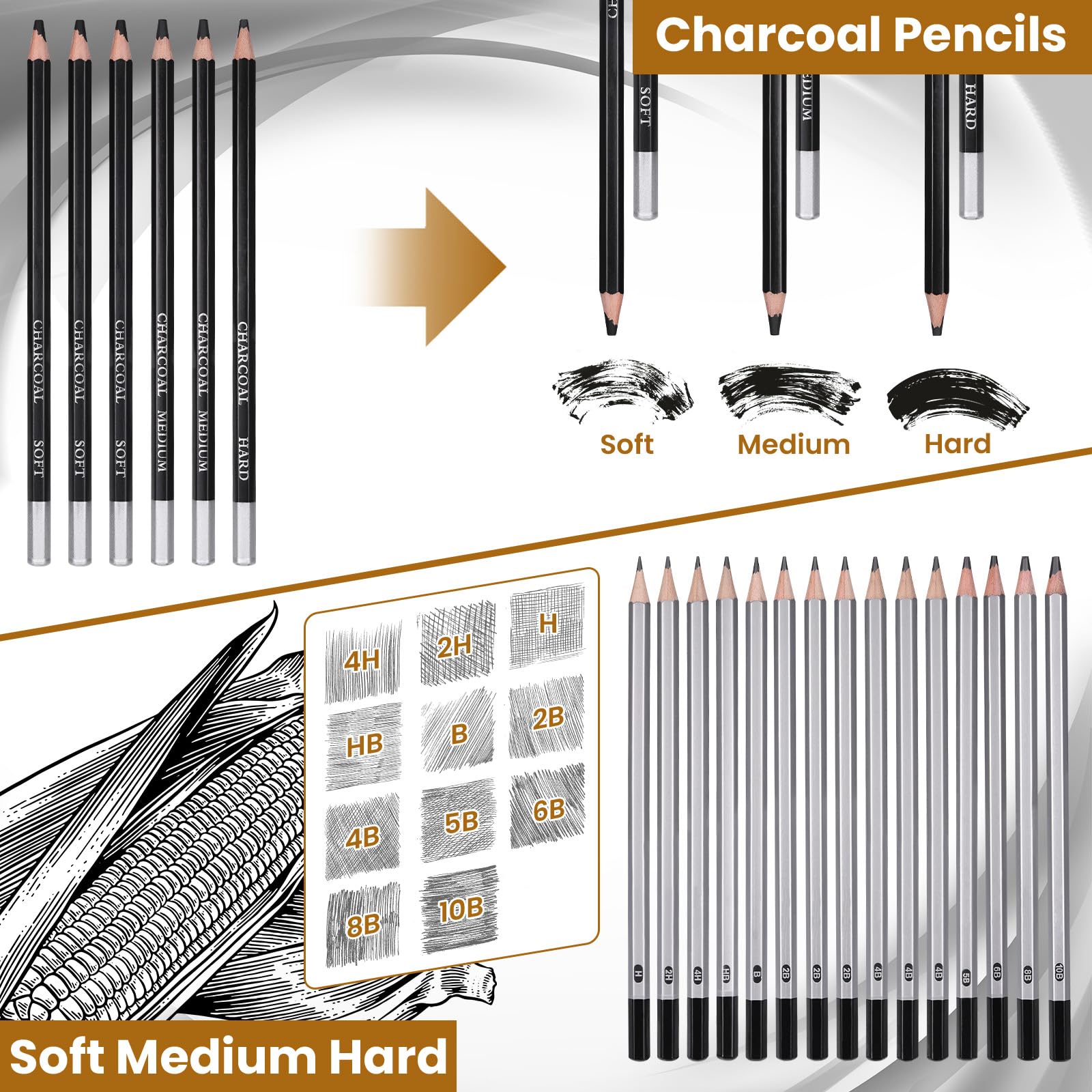 JIANTA 29 Pièces Crayons Dessin Professionnels - Kit Complet Graphite Et Charbon Avec Accessoires En Étui Métallique