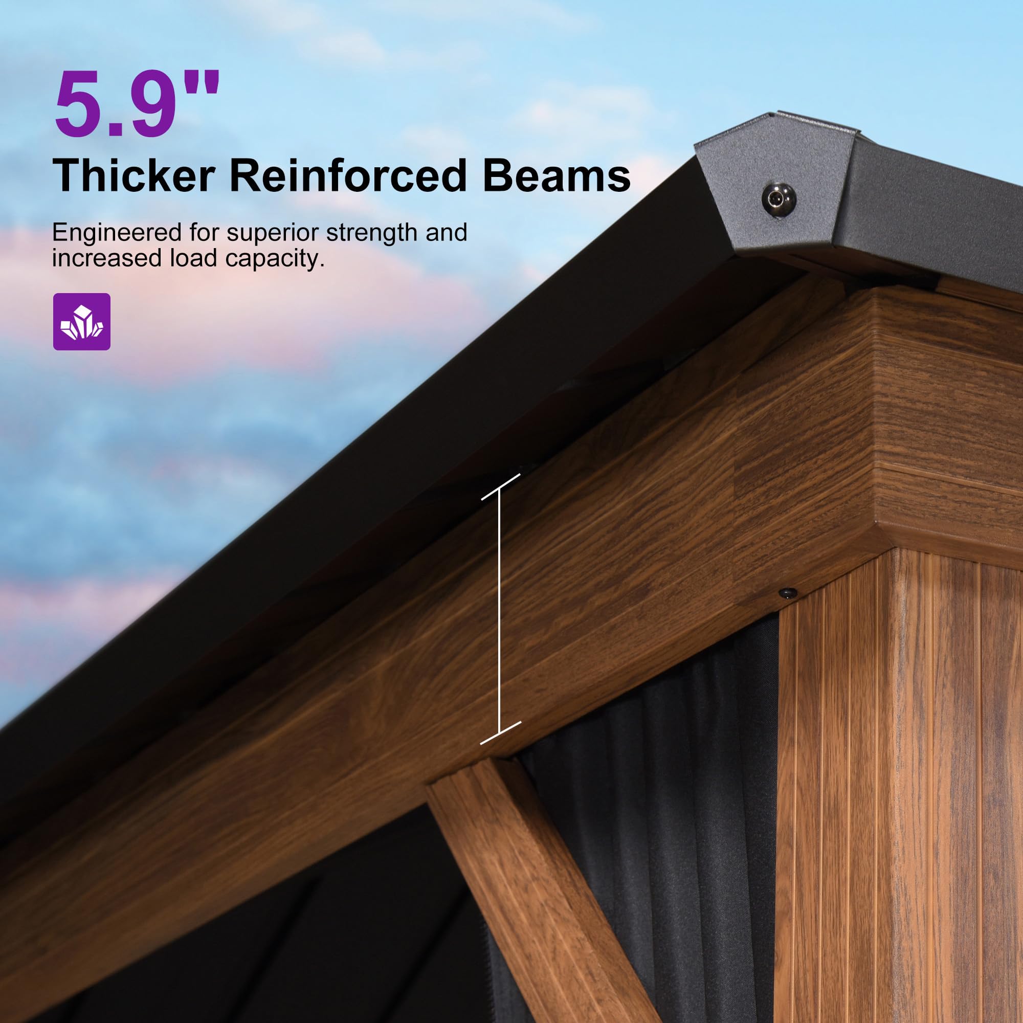 PURPLE LEAF 12' X 14' Patio Hardtop Gazebo Double Top Outdoor Screen Aluminum Solarium Backyard with Detachable Windows: 10' X 14' Gazebo with Solar Lights