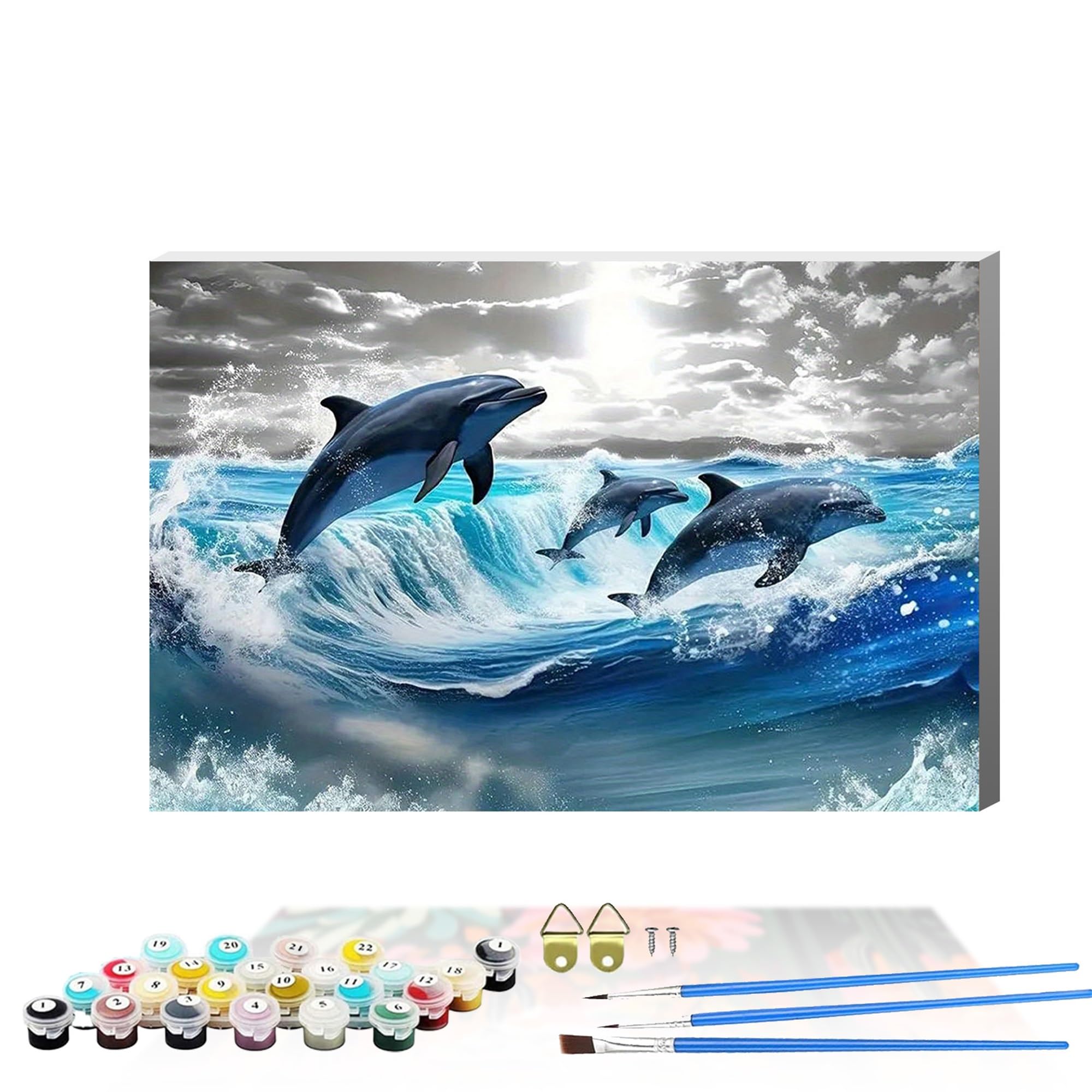 Qihensail Dolphin Framed Paint By Numbers For Adults,Sea Painting By Number With Frame Kits Canvas,Diy Easy Cheerful Painting For Beginners,Wall Decor,Gifts (Dolphin)