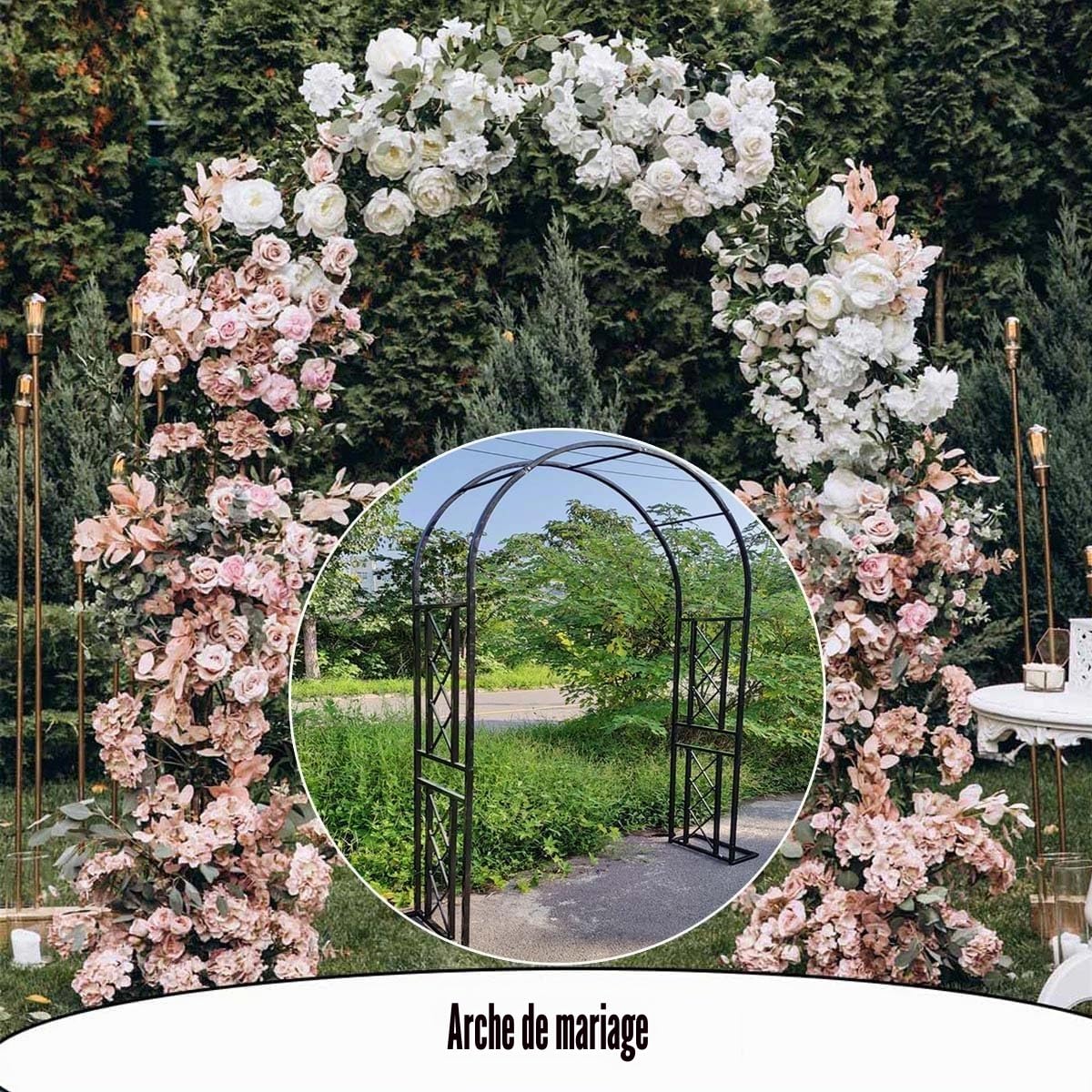 Arche de Jardin en métal, 140cm~340cm de Large Arceau à Rosier, Arche de Rosiers Vigne Mariage,pour Grimper, vignes et Plantes, Mariage, décoration de fête