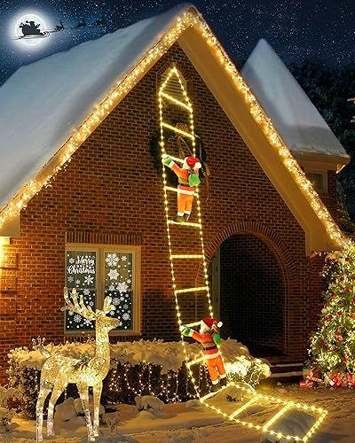 Luces de decoración de Navidad para exteriores, luces de escalera de Navidad de 9.8 pies con temporizador, 8 modos, diseño de patente LED de luces