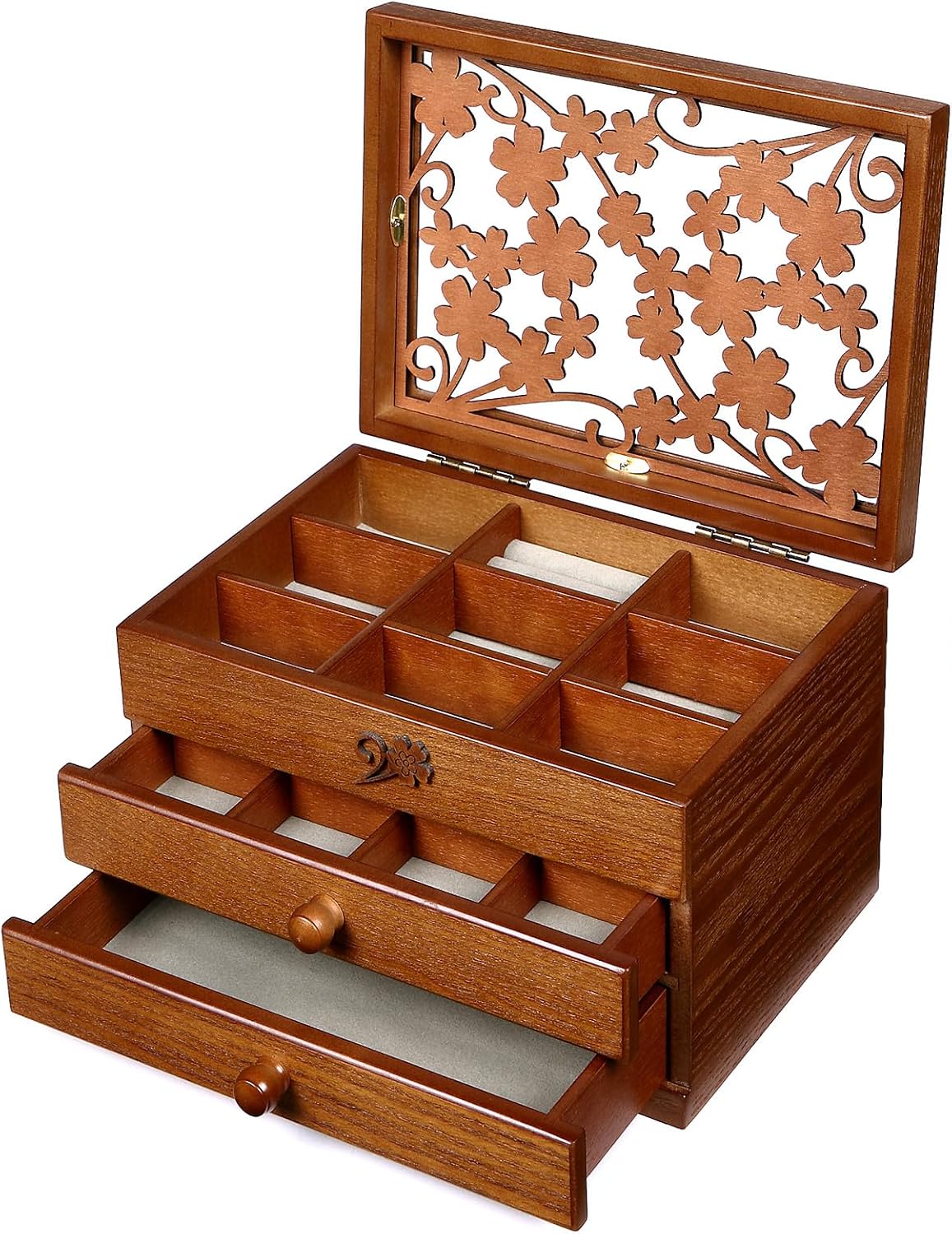 Changsuo Wooden Jewelry Box for Women with Drawers, Medium-sized Jewelry Storage Organizer with Acrylic Lid