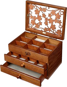 Changsuo Wooden Jewelry Box for Women with Drawers, Medium-sized Jewelry Storage Organizer with Acrylic Lid