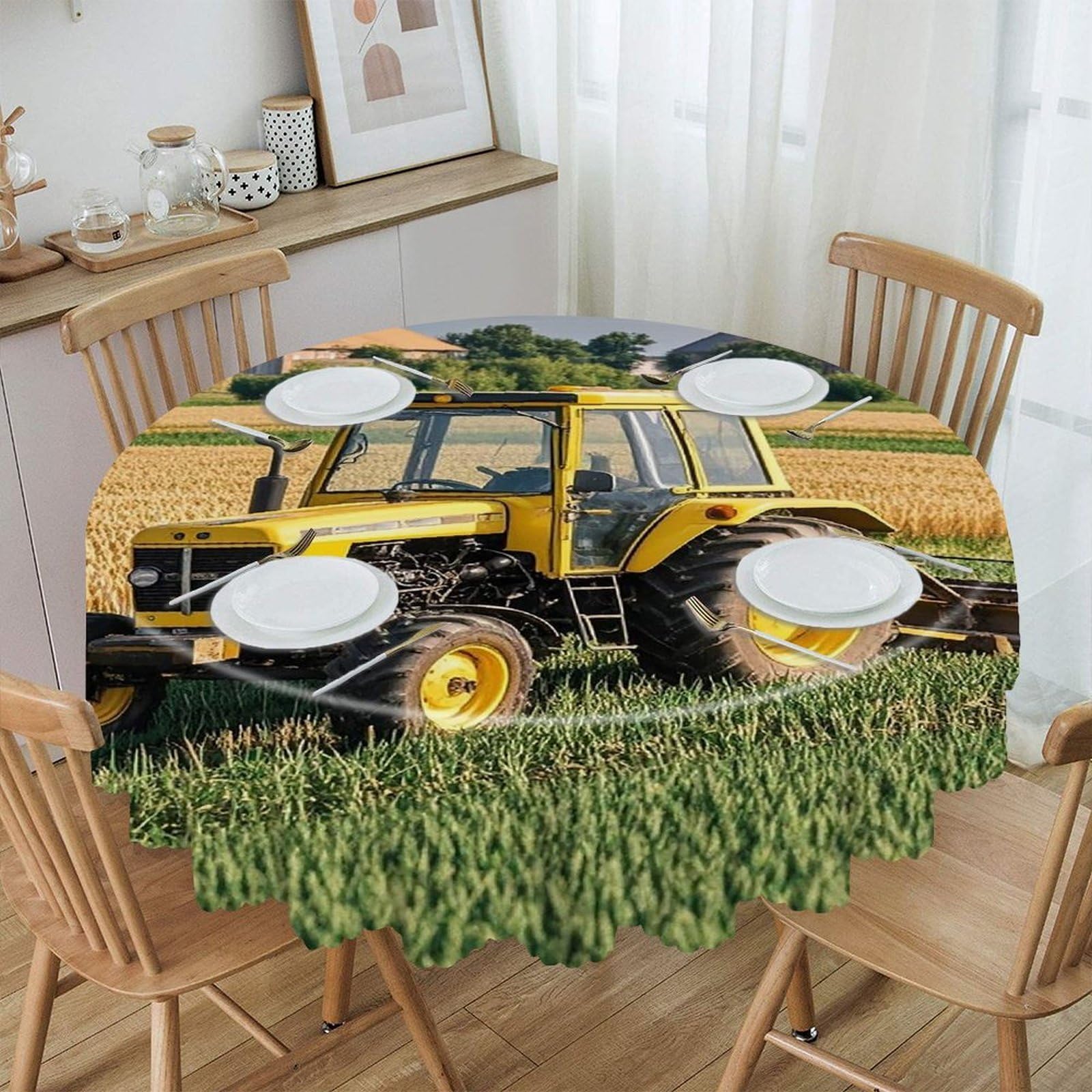 FekiLoot - round tablecloth for farm tractor 60 inch waterproof spill resistant washable wrinkle resistant tablecloths decorative