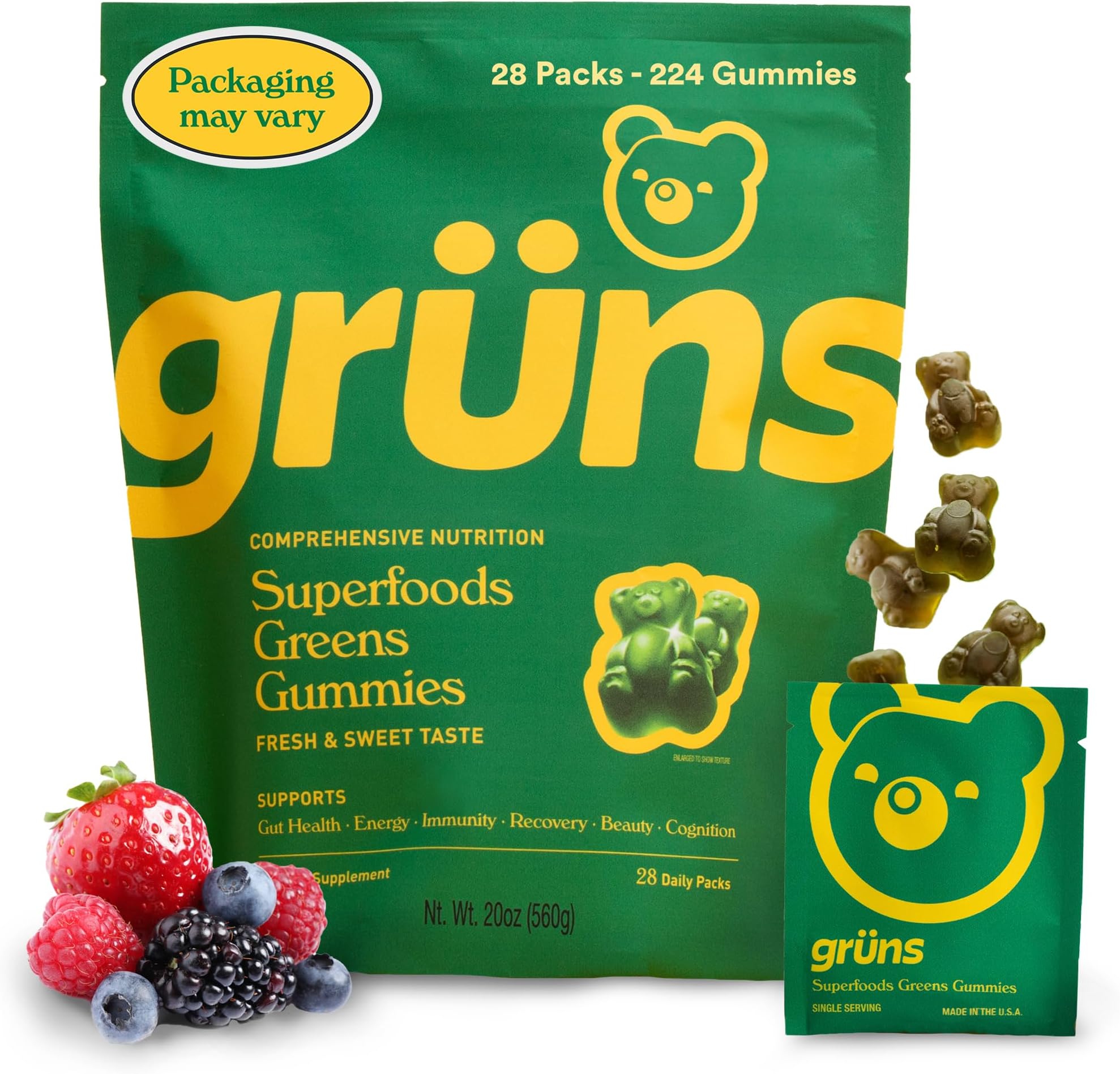 Gruns Superfood Green + New Nütrops Gummy Bundle, Organic