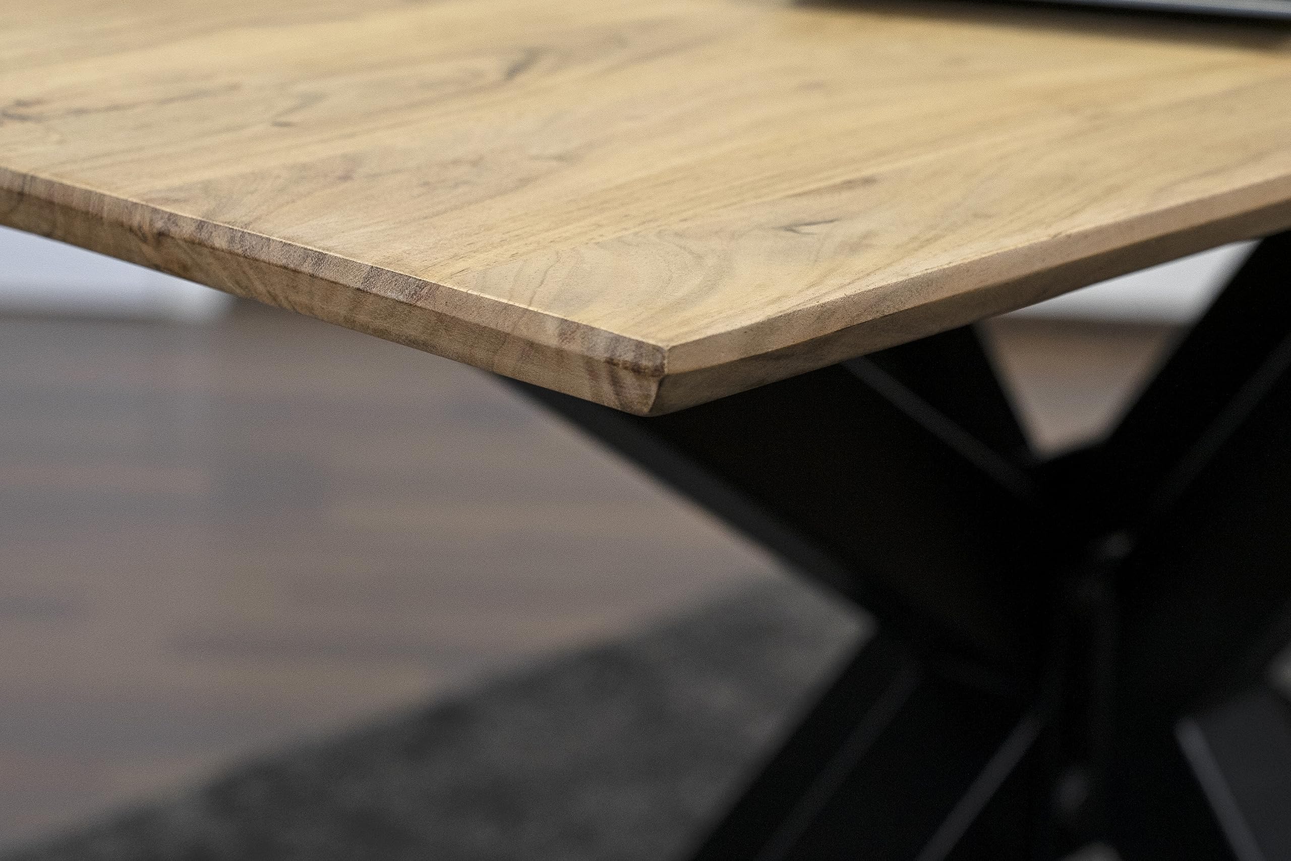 SAM Esstisch Abby 160x85 cm Akazie Natur Schweizer Kante Spider schwarz | massiver Holztisch, Akazienholz naturfarben, 26 mm Tischplatte, Metallgestell, Esszimmertisch