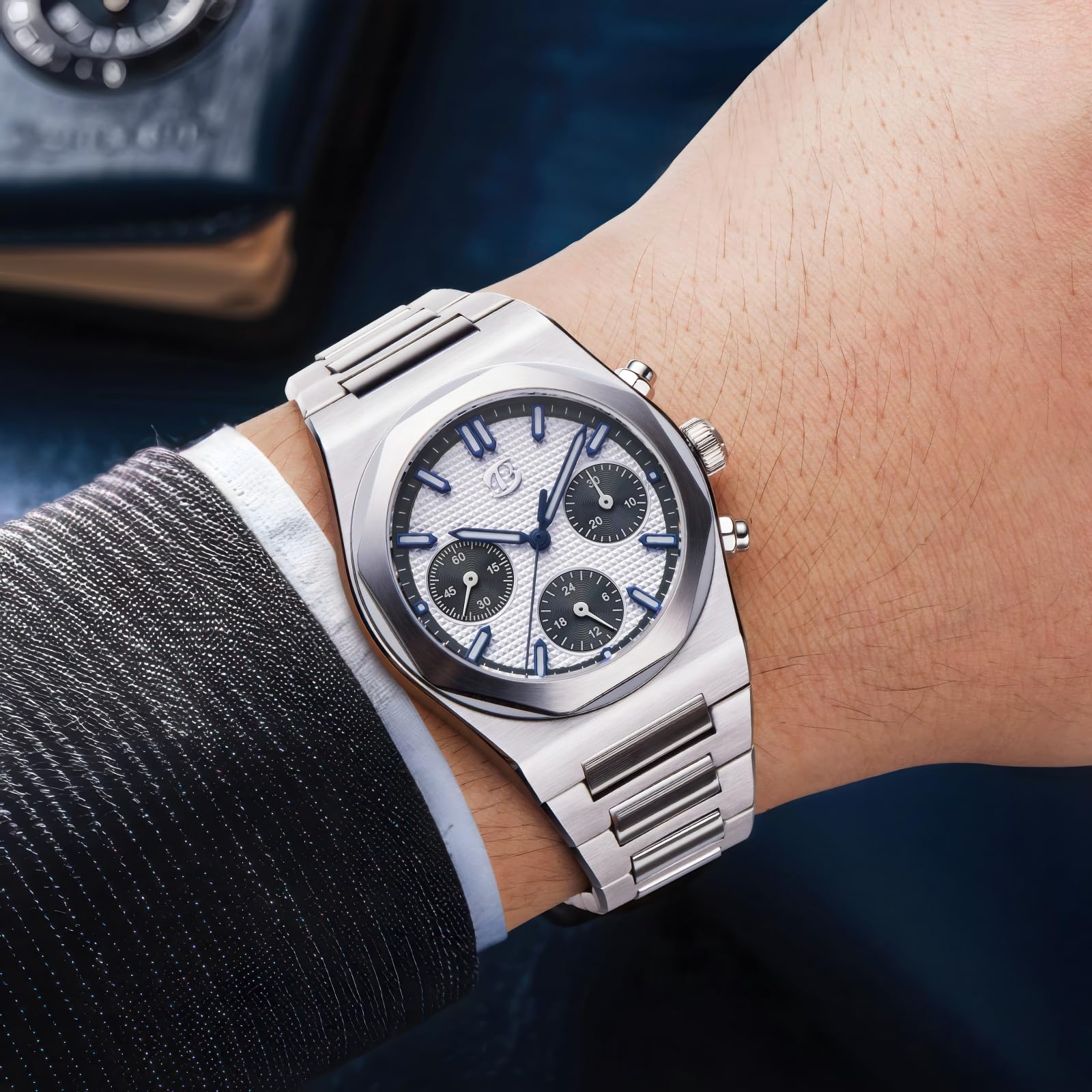 Męski mechaniczny zegarek na rękę z chronografem z mechanizmem ST1903 - 38,5 mm 316L stal nierdzewna szafirowe świecące ręcznie nakręcany chronograf zegarki dla mężczyzn