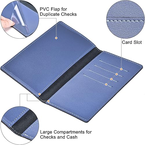 Miniatura 3 de Fundas negras para chequeras personales duplicadas, de cuero auténtico, para chequeras y carteras para mujeres y hombres, Gris azul, Classic