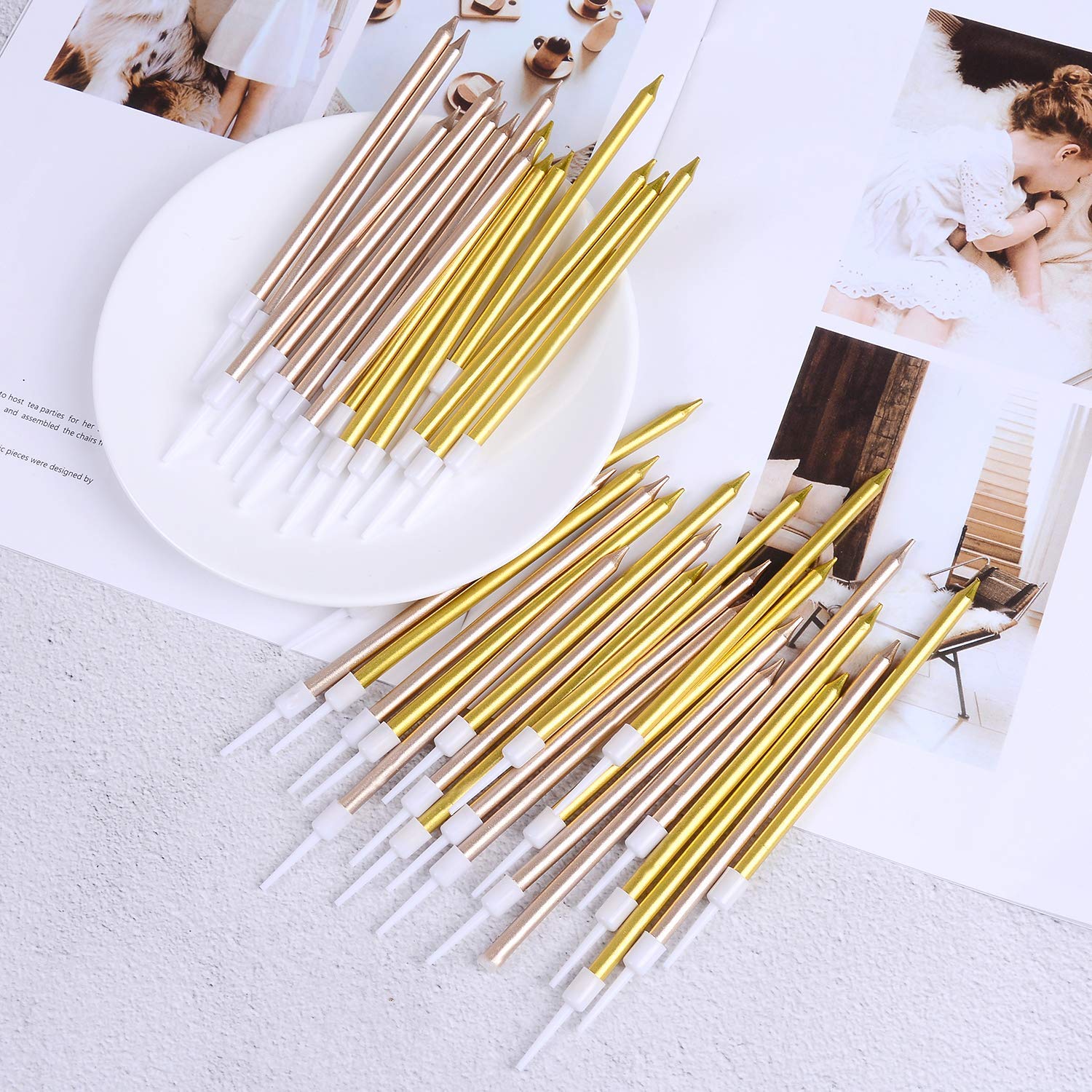 24 Count Party Long Thin Cake Candles Metallic Birthday Candles in