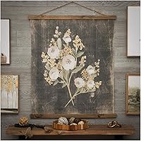 Hobby Lobby Vintage Floral Tapestry Canvas Wall Decor - MDF Frame, Distressed Black, Muted Flowers, Vertical Hanging Rope 36.5x34"