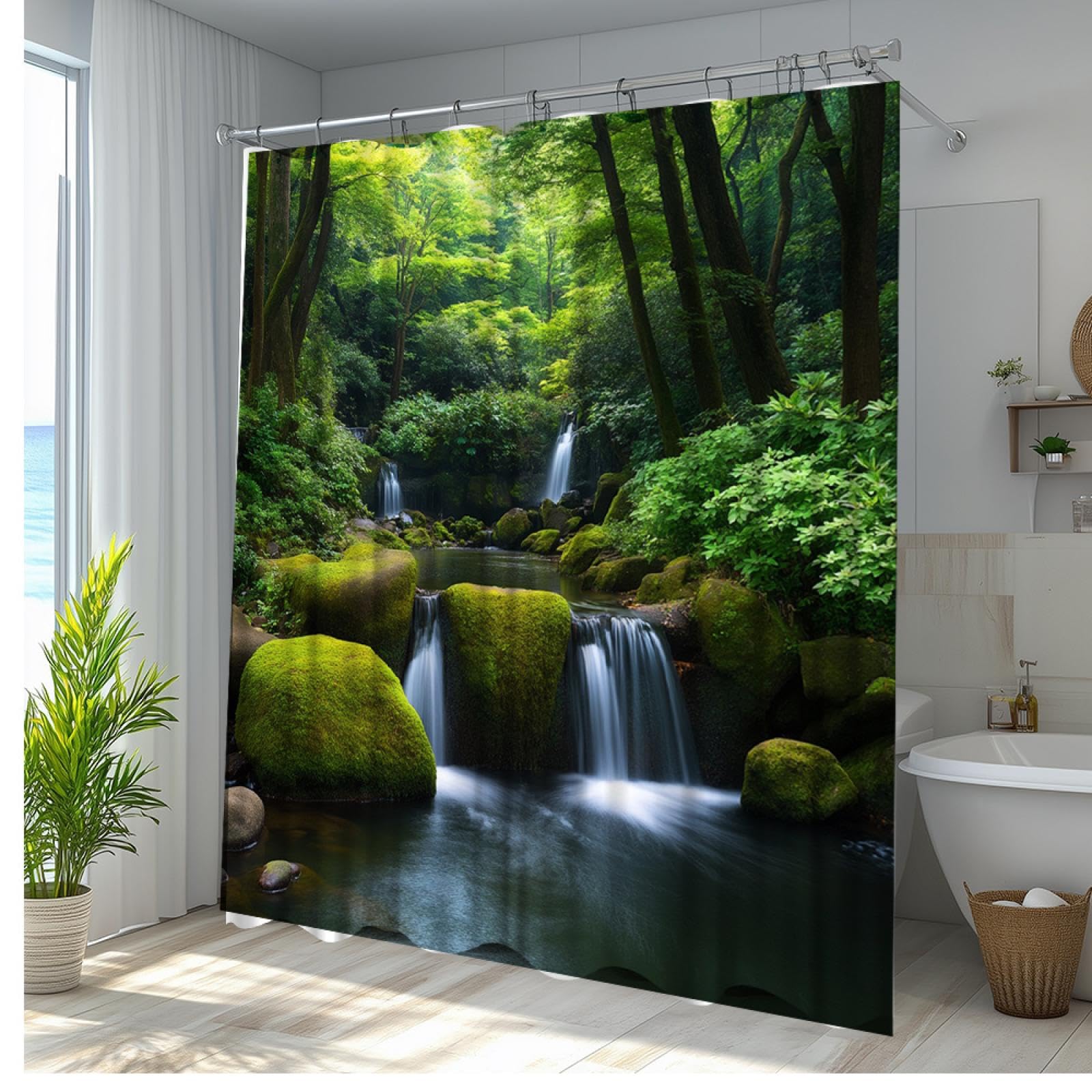 Rideau de douche en tissu polyester de qualité supérieure paysage foret