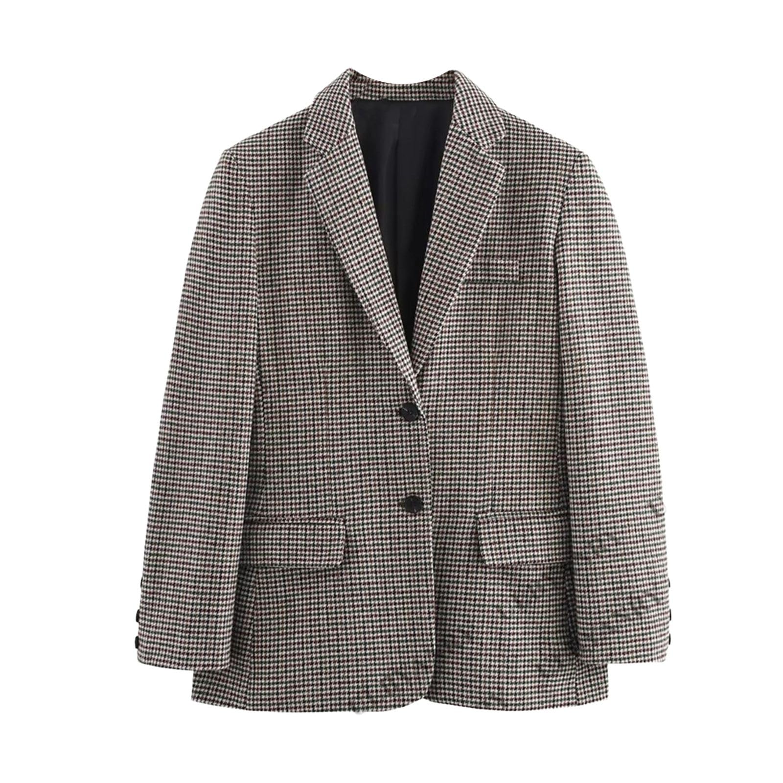 GUOYUXIAO Giacca Donna Vintage a Quadri, Giacca Casual Business da Ufficio per Giornate Professionali