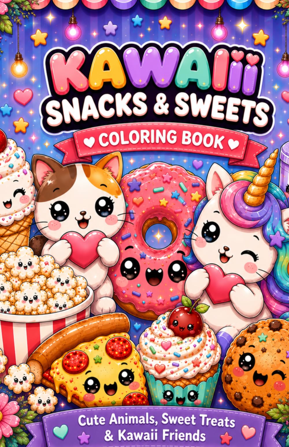 Kawaii Snacks & Sweets Coloring Book: Cute and Easy Coloring Pages of Adorable Food for Kids and Adults