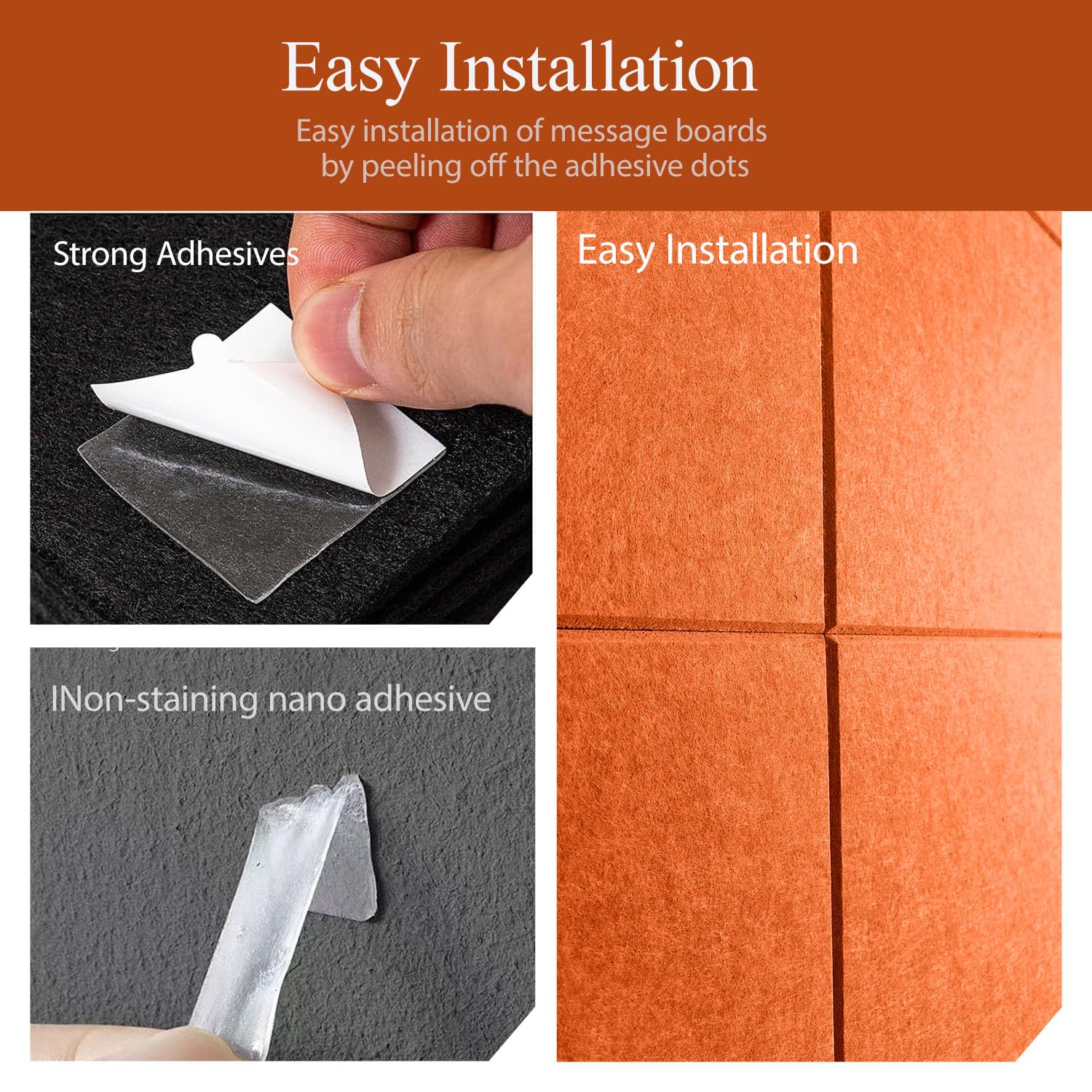 Pinnwand Groß 120x90cm Pinnwand Filz Selbstklebend mit 90 Reißzwecken, 12 Stück 9mm Dick Pinwand,Vision Board für Fotos, Notiz Memoboard für Zuhause Küche Büro Schule，Honigorange