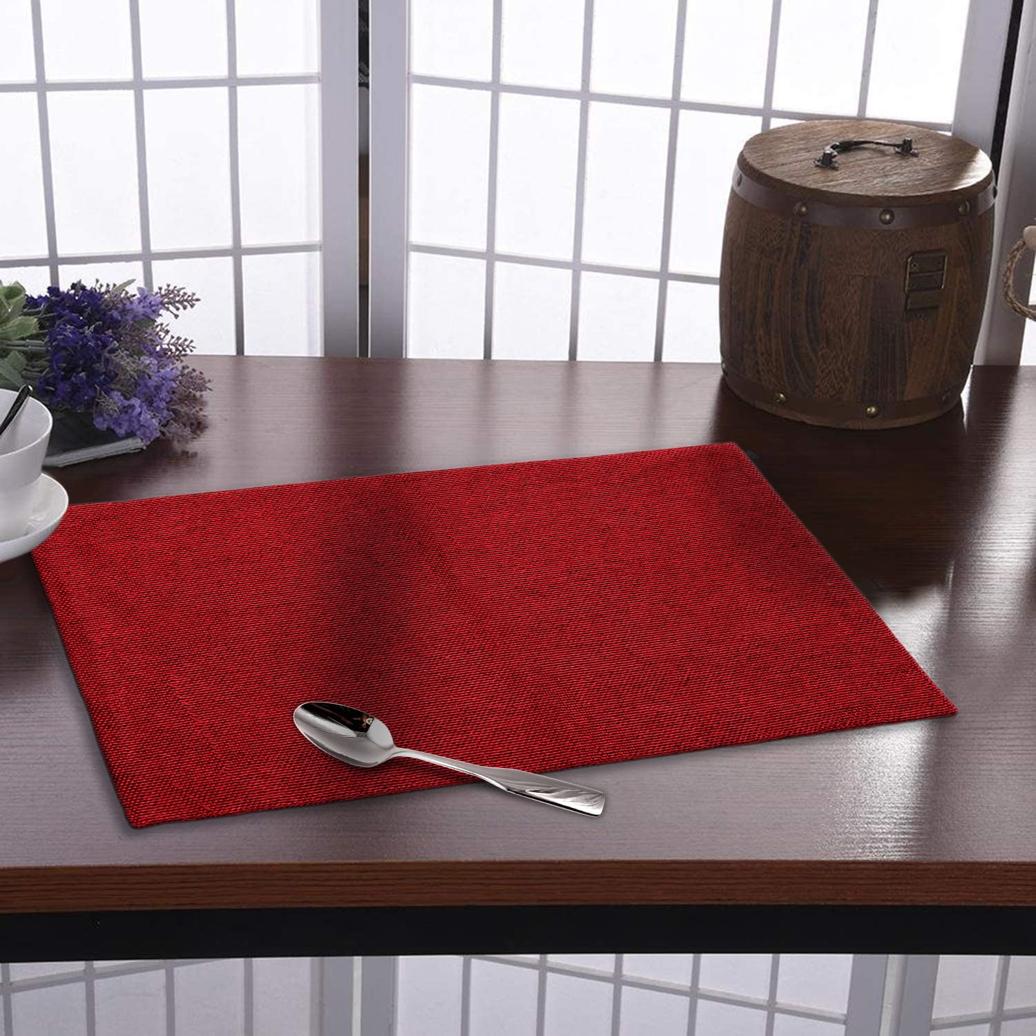 Kuber Industries Multiuses Jute Table Placemat for Kitchen, Dining Table Set of 6 (Maroon)