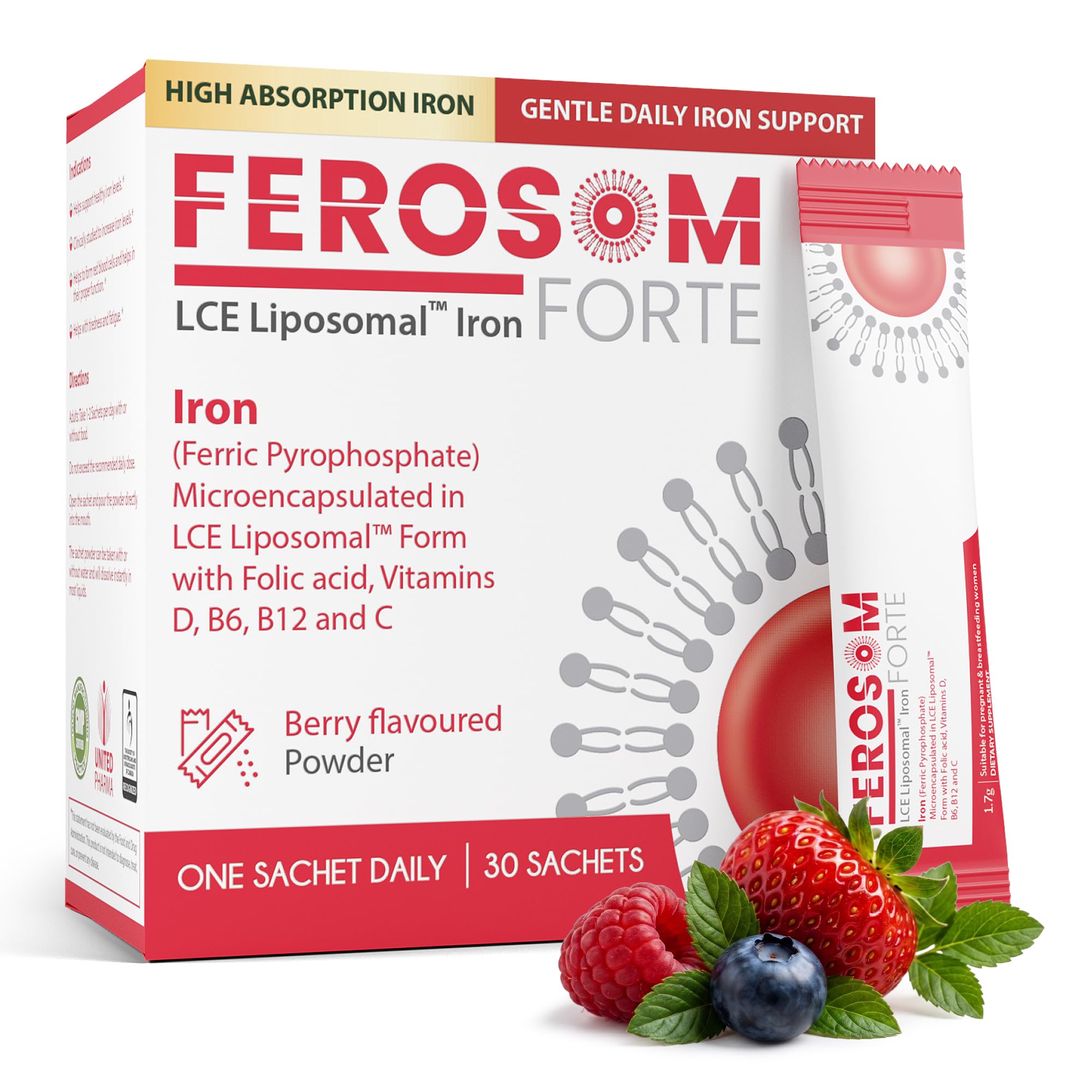 FEROSOM FORTE Suplemento de Ferro Lipossomal em Pó 21 mg, 30 sachês sabor frutas vermelhas