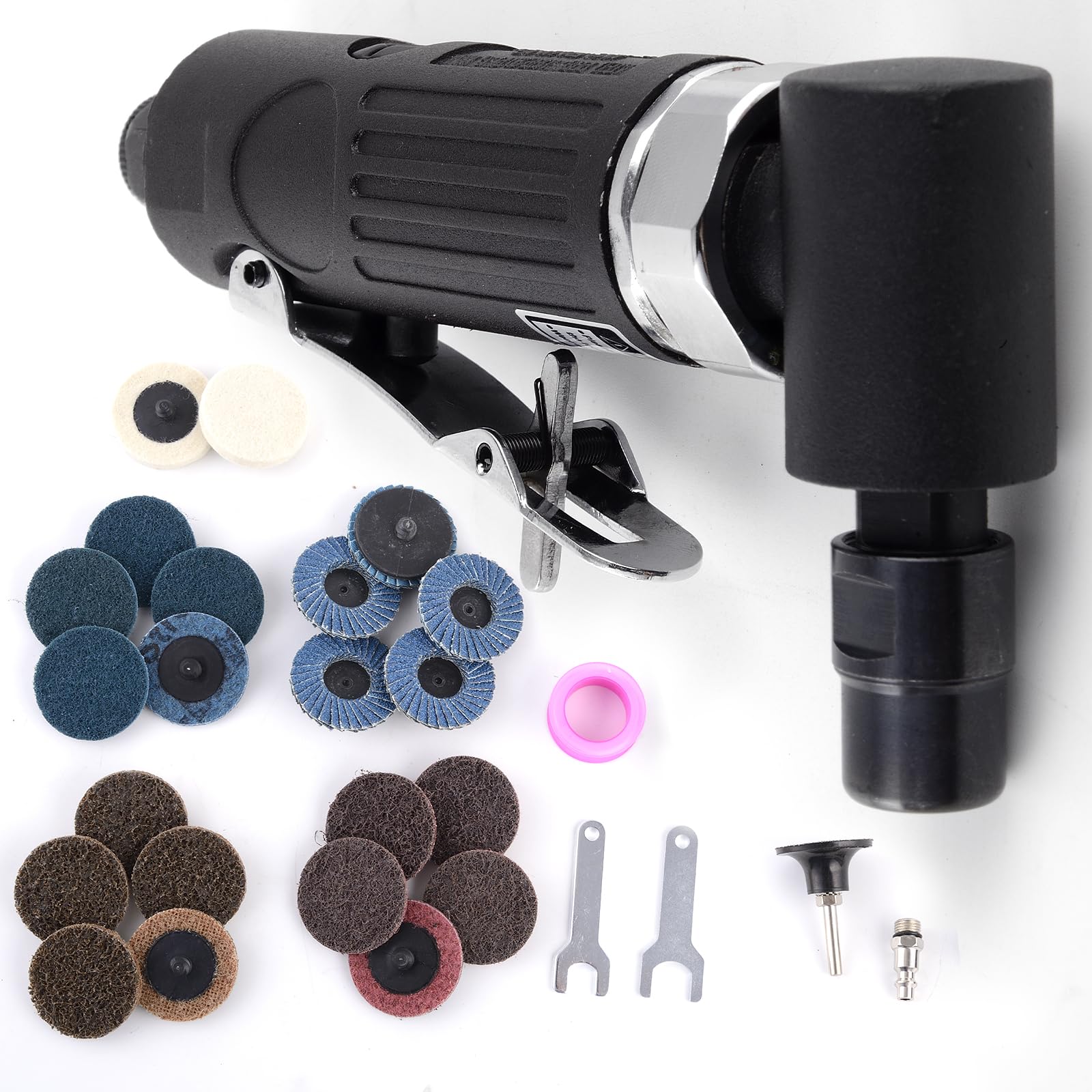 Kit de meuleuse pneumatique à couple élevé de 6,35 mm, 20 000 tr/min pour meulage de soudure, élimination de la rouille, ébavurage et polissage des métaux, 22 disques de préparation de surface