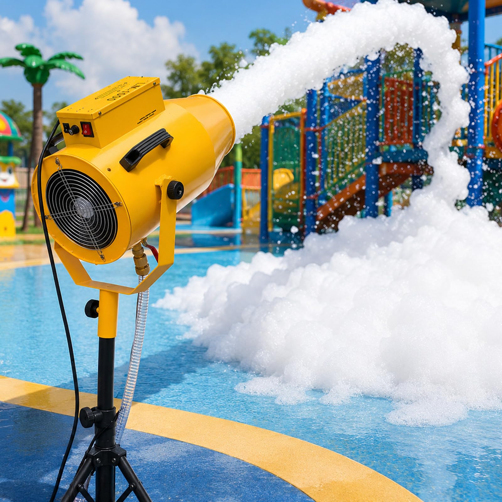 Pealiritansemen Yellow Foam Party Machine, Foam Cannon With 3-5 M Spray Range, Detachable Head, Stable Tripod And Fast Foam Output For Summer Parties, Bars And School Events, Backyard Poolside Fun