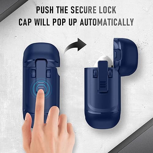 Vista 34 de Maxjoy Funda para AirPods Pro, clip de bloqueo seguro de fibra de carbono, cuerpo completo, a prueba de golpes, carcasa rígida con llavero