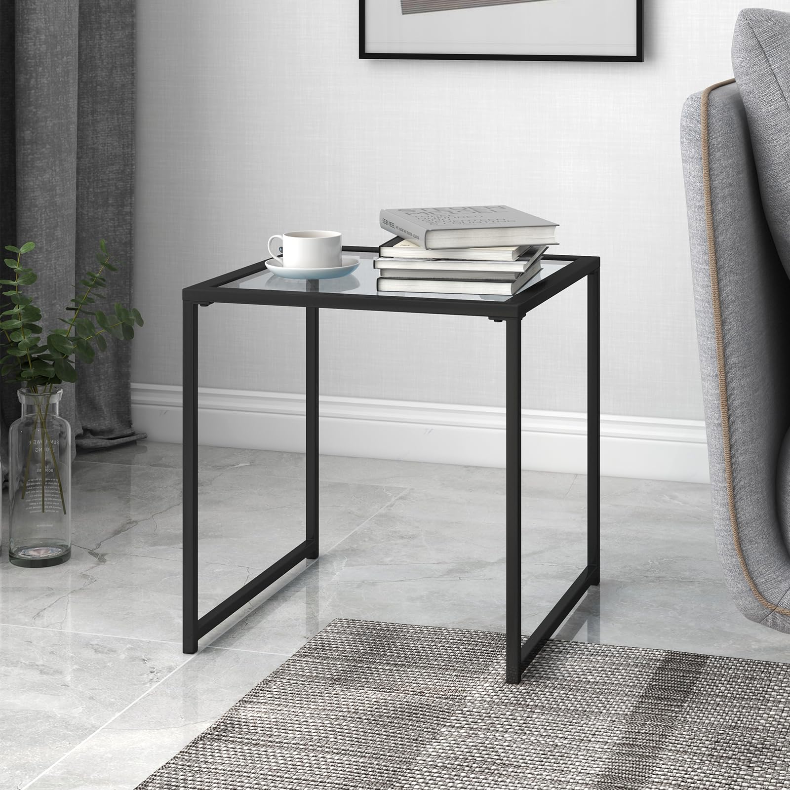 GIANTEX Tavolino quadrato 43 x 43 cm con piano in vetro temperato