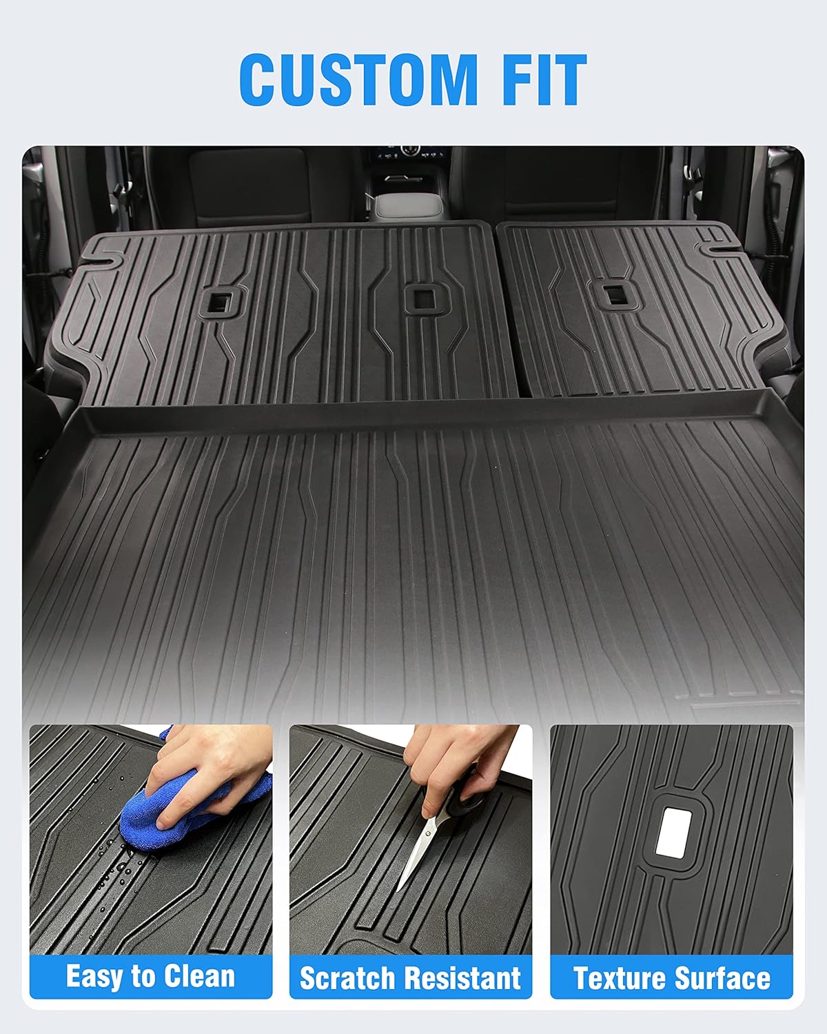 Cargo Liners Rear Trunk Mat for Ford Mustang Mach-E Accessories 2021 2022 2023 2024 2025 2026 with Hook&Loop All Weather Anti-Slip Split Dog Liner 3PCS