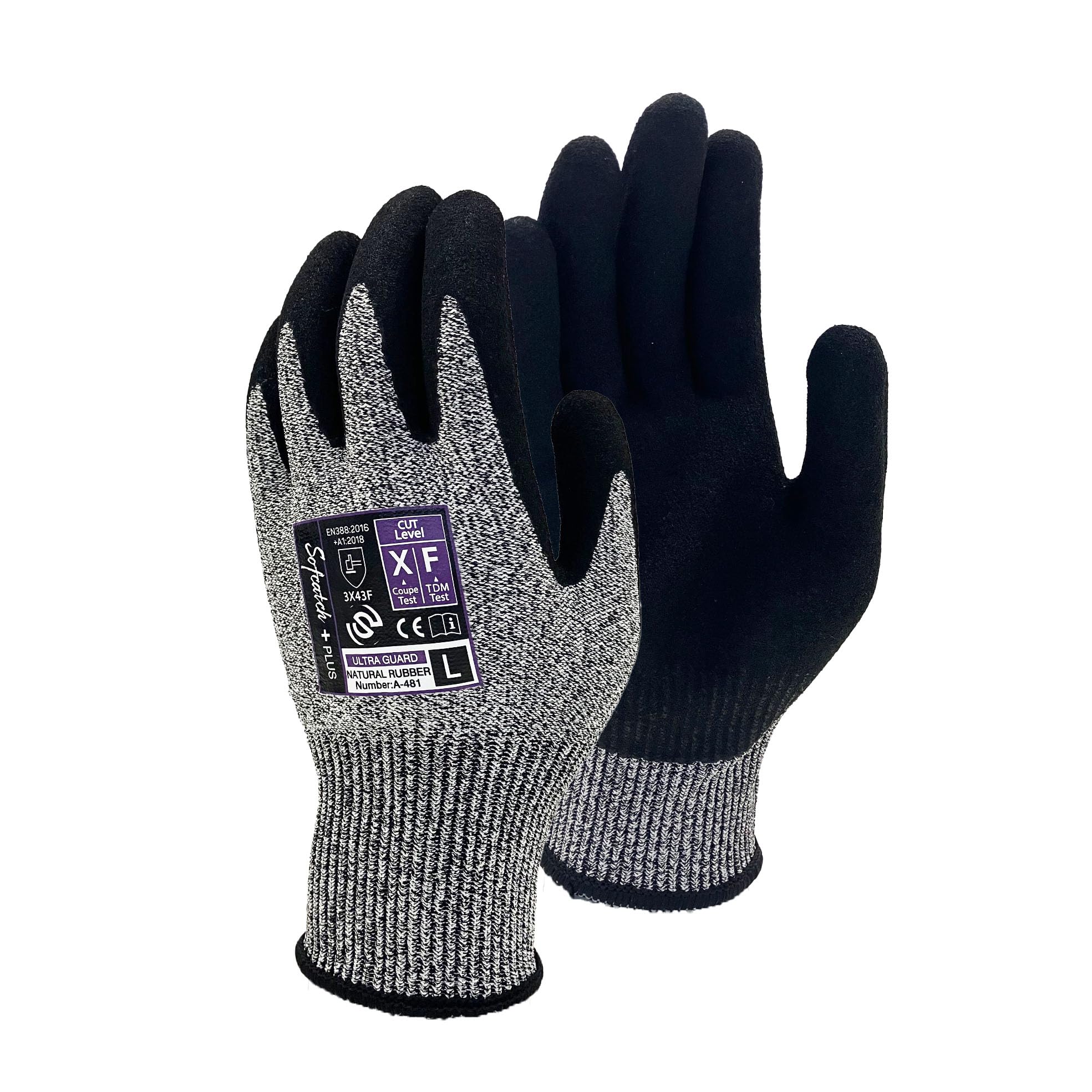 おたふく手袋(Otafuku Glove) 耐切創手袋[13ゲージ厚手 切創レベルF 天然ゴムコート]A-481 ヘザーグレー Sサイズ