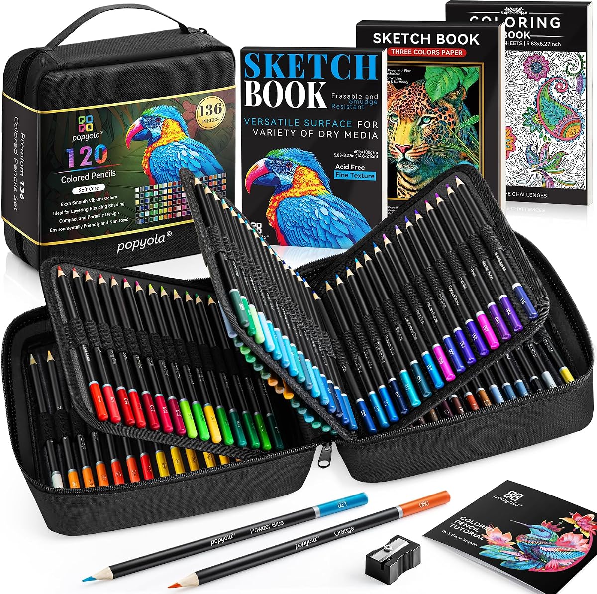 Juego de 136 lápices de colores para libros de colorear para adultos, 120 lápices de colores