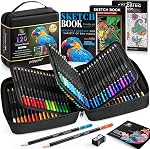 136 PCS Pencil Crayons Set for Adult Coloring Books, 120 Colored Pencils with 3-Color Sketchbook, Coloring Book, Sketchbook, Sharpener, Soft Core Coloring Pencils for Beginners Professionals Hobbyists