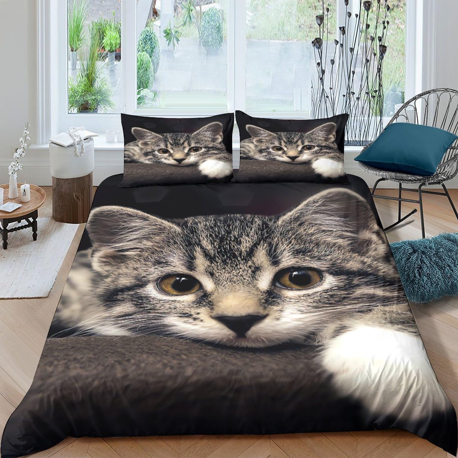 Ctjqhvkz Style-10 3D Printed Tabby Cat Fitted Sheet Microfiber Soft Breathable Realistic Kitten Bed Cover For Bedroom Guest Room Decor Single（135X200cm）