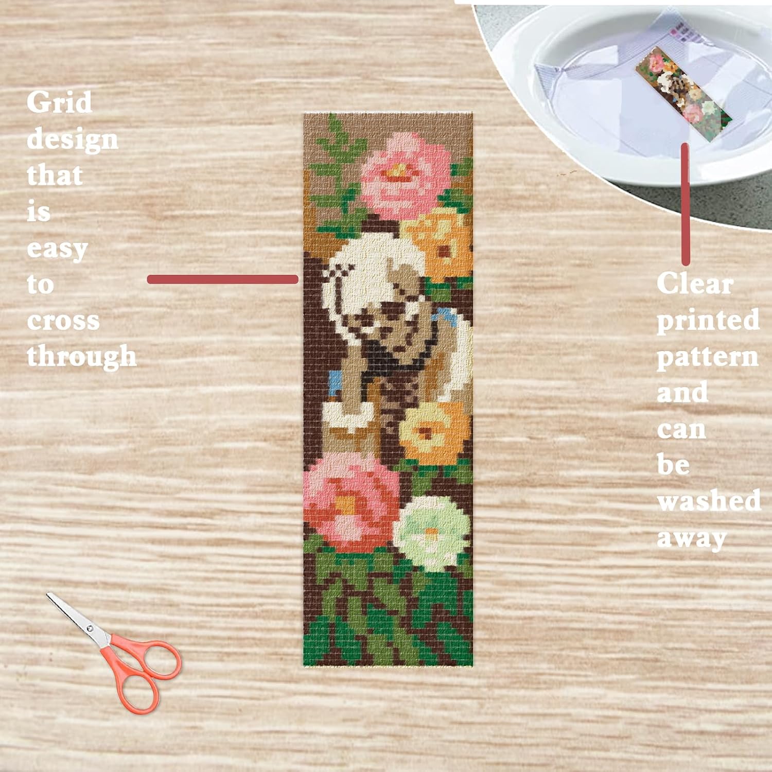 FREEBLOSS 11CT 12 Set Flower Cross Stitch Bookmark Kit Skeleton Stamped Embroidery Bookmark Kit with Instructions 12 Back Felt Bookmarks Making Set for Adults Book Lovers, 8"x2.4"