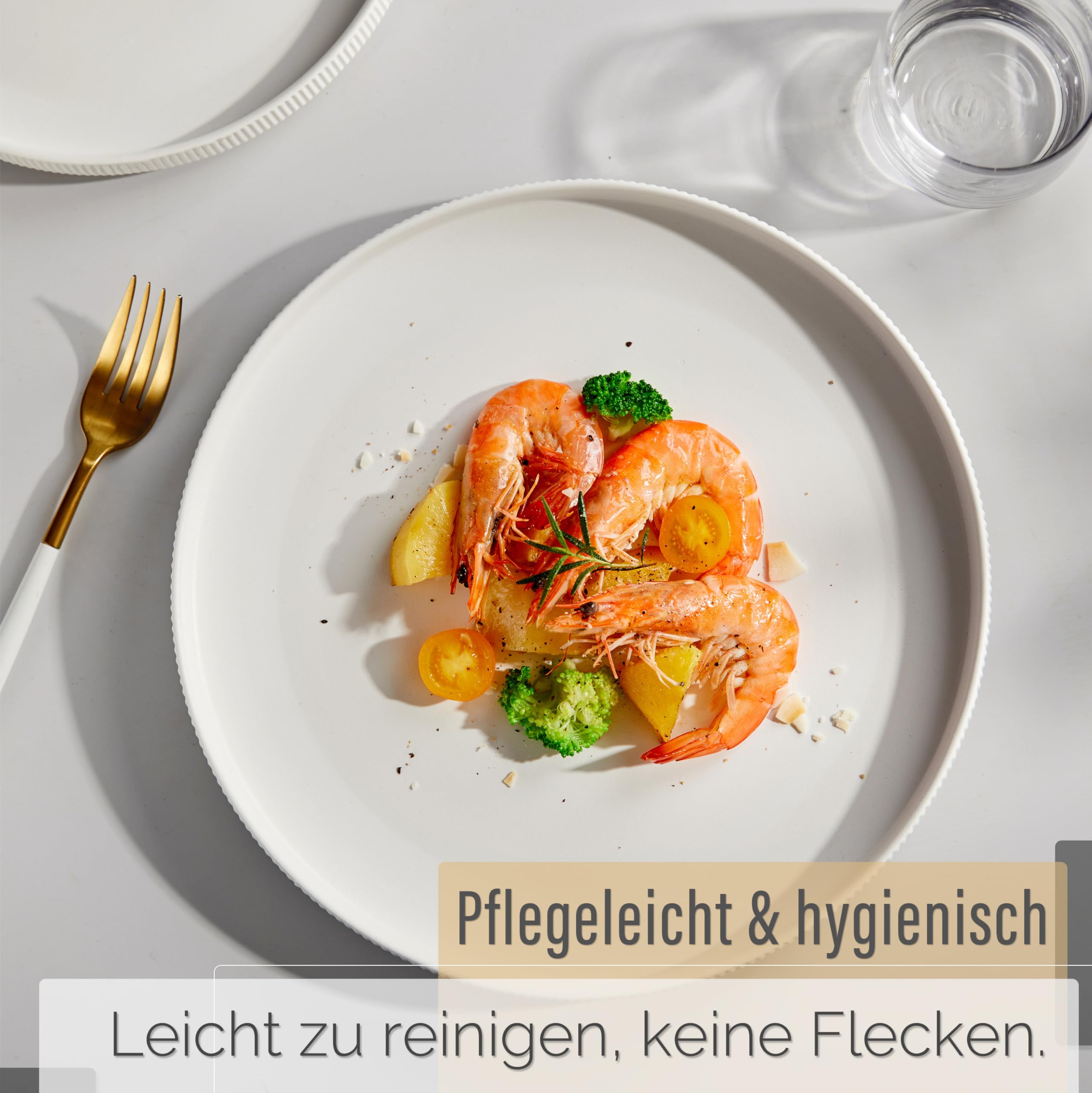 Jiwoo Geschirrset & Tafelservice 12 tlg für 4 Personen Bone China | Modern Bone China – 4 Speiseteller, 4 Dessertteller & 4 Schüsseln, leicht, robust, mikrowellen- & spülmaschinengeeignet