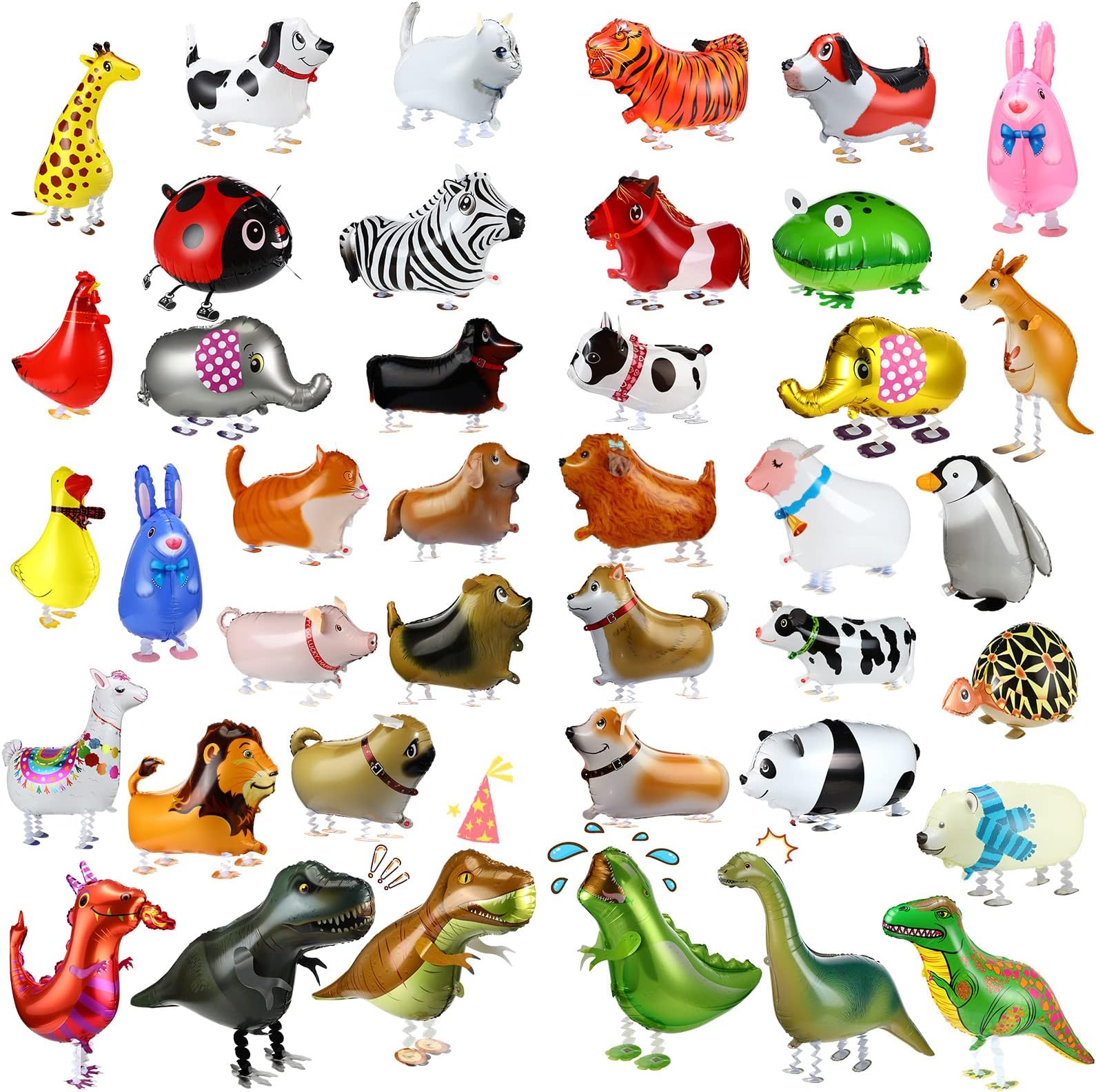 HyDren 40 Pcs Walking Animal Balloons Dog Dinosaur Cow Balloons Farm Animal Theme Birthday Party Decor Funny Gift for Kids' Party Supplies