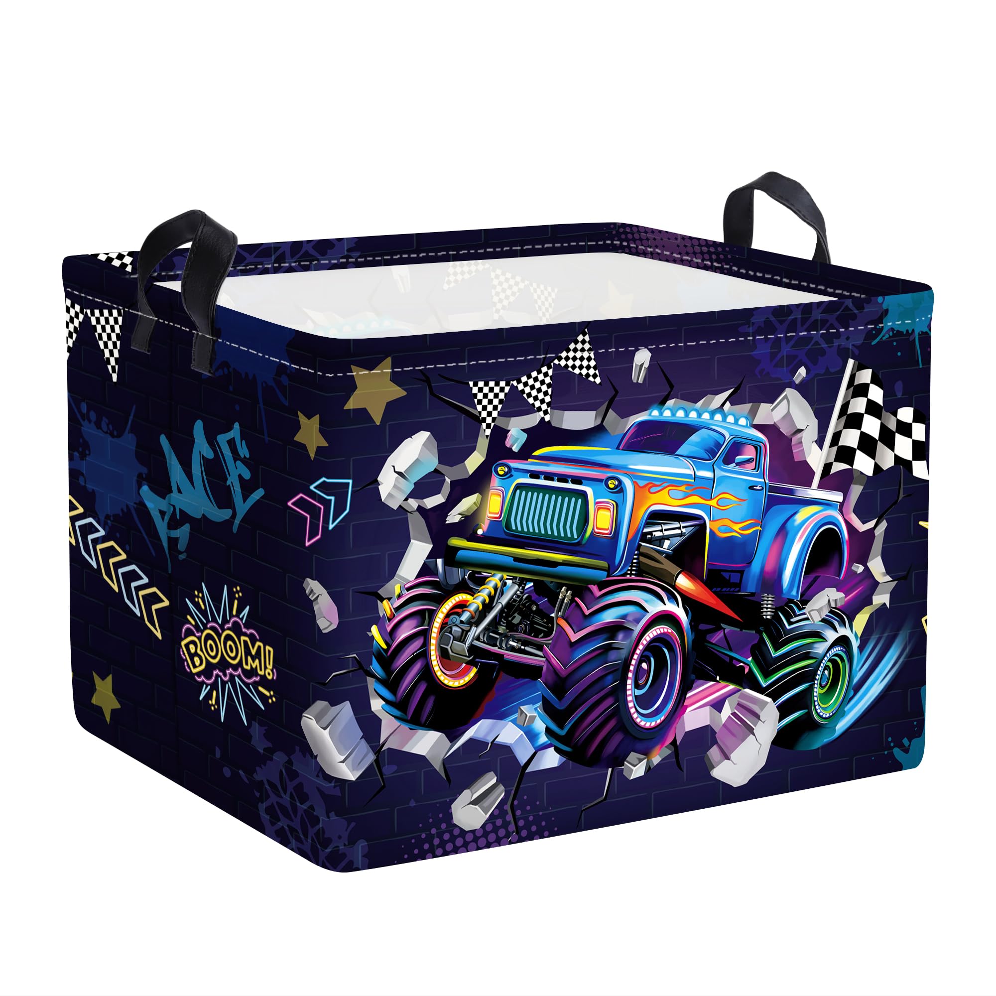 Clastyle Cestos Almacenaje Coche de Carreras Infantil Cesta Ropa Sucia Plegable para Habitación Bebé Dormitorio Cajas de Almacenaje Juguetes para Chico, Púrpura 3D, 40x30x30 cm