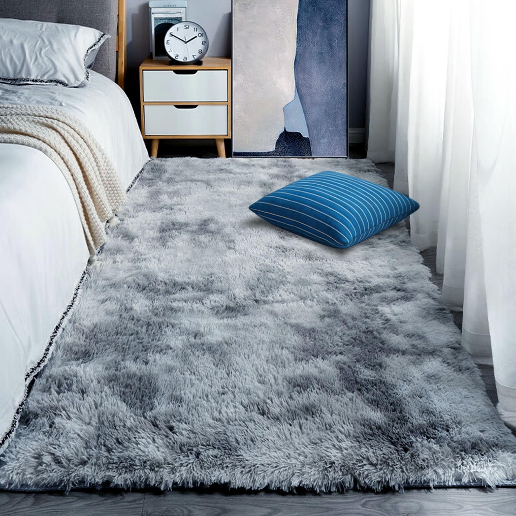Tapis de salon 110 x 190 cm gris clair antidérapant moderne pour chambre