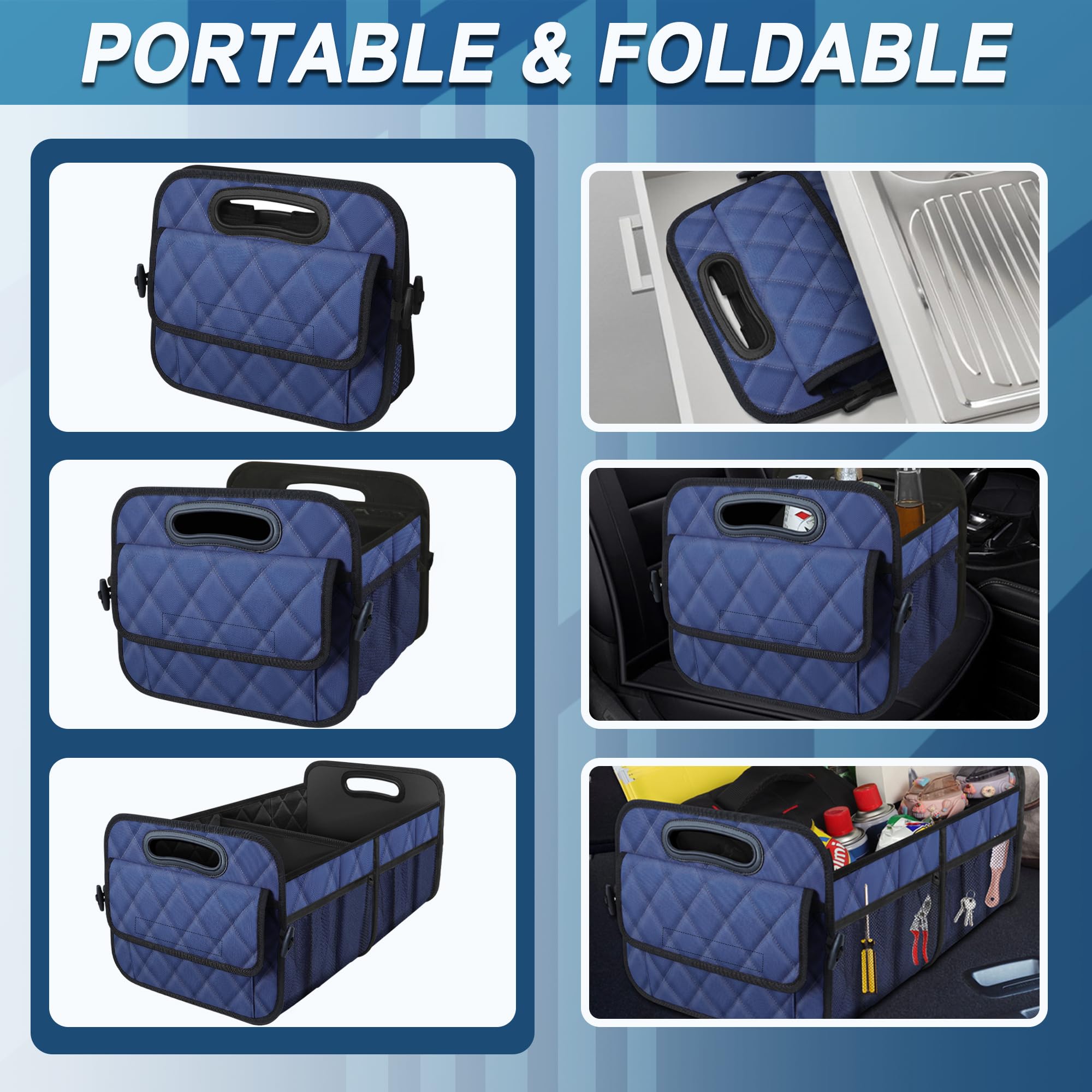 Deosk Organizer per bagagliaio e portaoggetti con 6 grandi tasche, accessori per auto per donne/uomini, 70 l, impermeabile, in poliestere, organizer per bagagliaio, per auto/SUV/minivan/camion