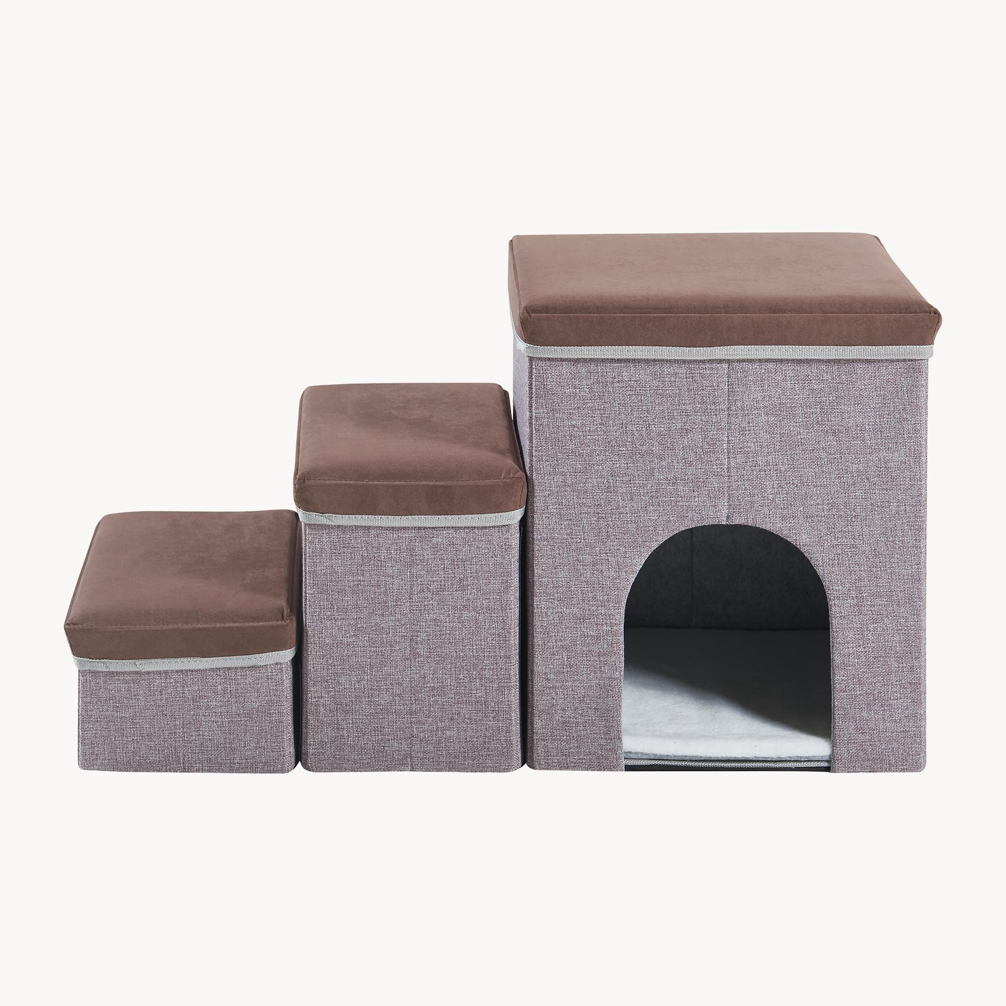 [en.casa] Hundetreppe Vojens mit Stauraum und Höhle 76x33x43 cm Braun/Grau