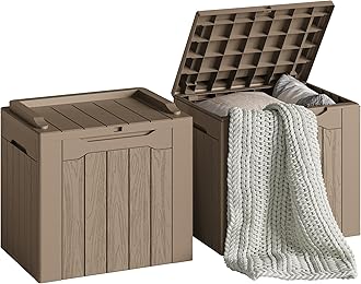 Devoko 30 Gallon Resin Deck Box 2 Pack Outdoor Indoor Waterproof Storage Box for Patio Furniture Pool Accessories Storage for Cushion Garden Tools (Light Brown, 2 Pack)