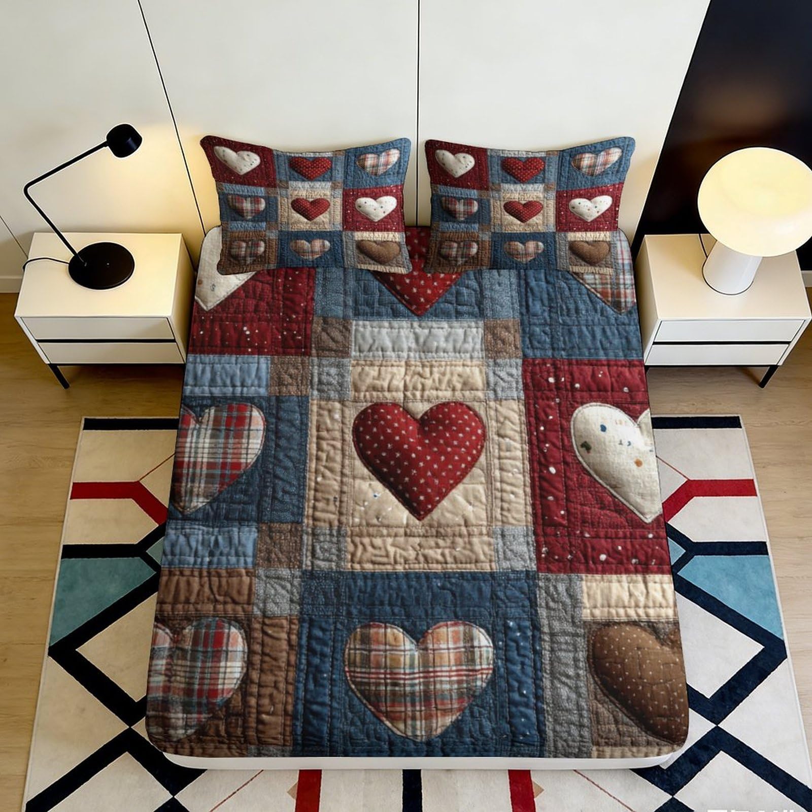 3D Printed Heart Patchwork Fitted Sheet Microfiber Soft Breathable 3D Printed Quilted Bed Cover for Bedroom Dormitory Guest Room Mattress Protection 120x200x25cm