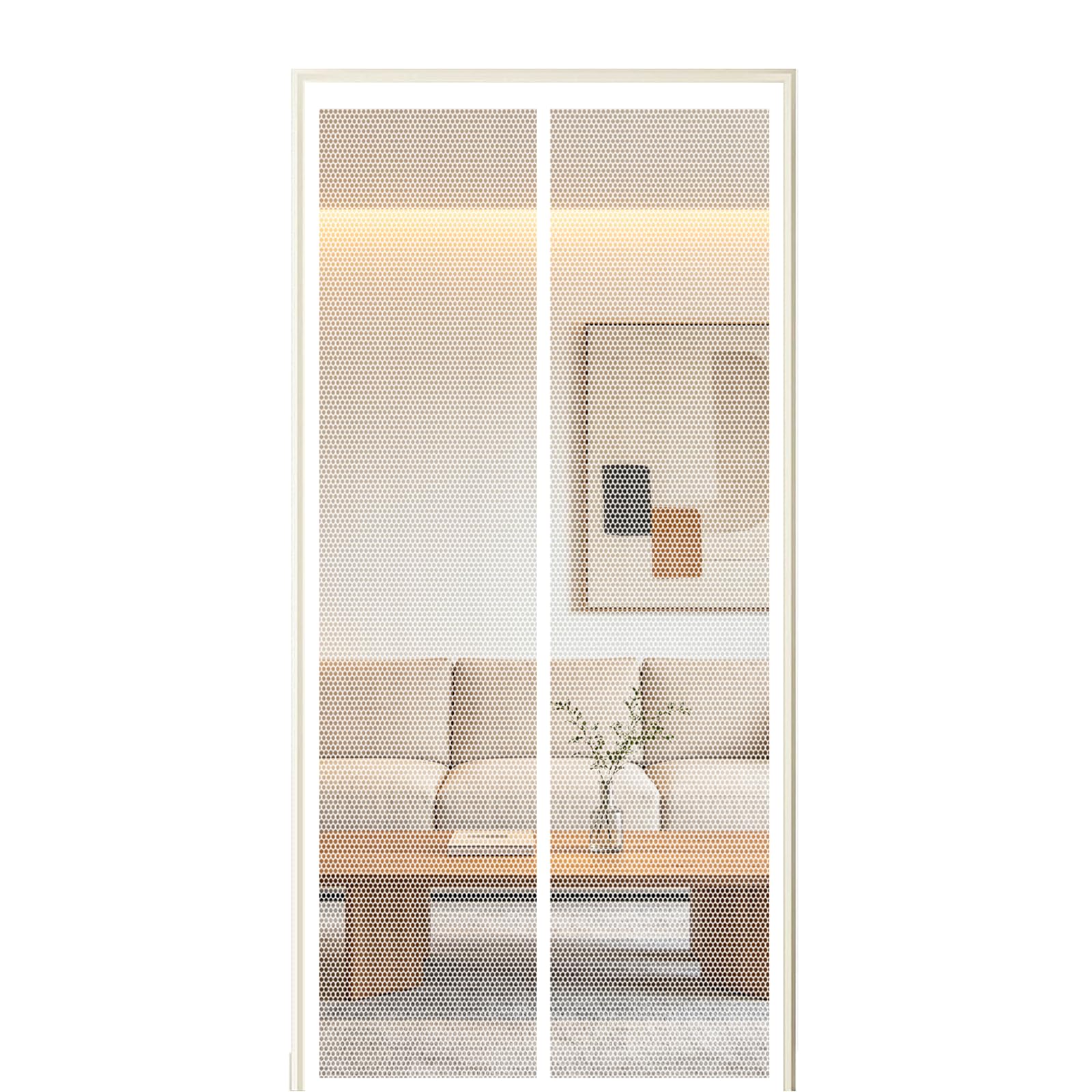Screen Door 295 x 255 cm Self Sealing Powerful Magnets Upgraded Mesh Mosquito Net with Powerful Magnets & Full Frame Magic Tape Suitable for Patio Doors Balcony Bedroom, White