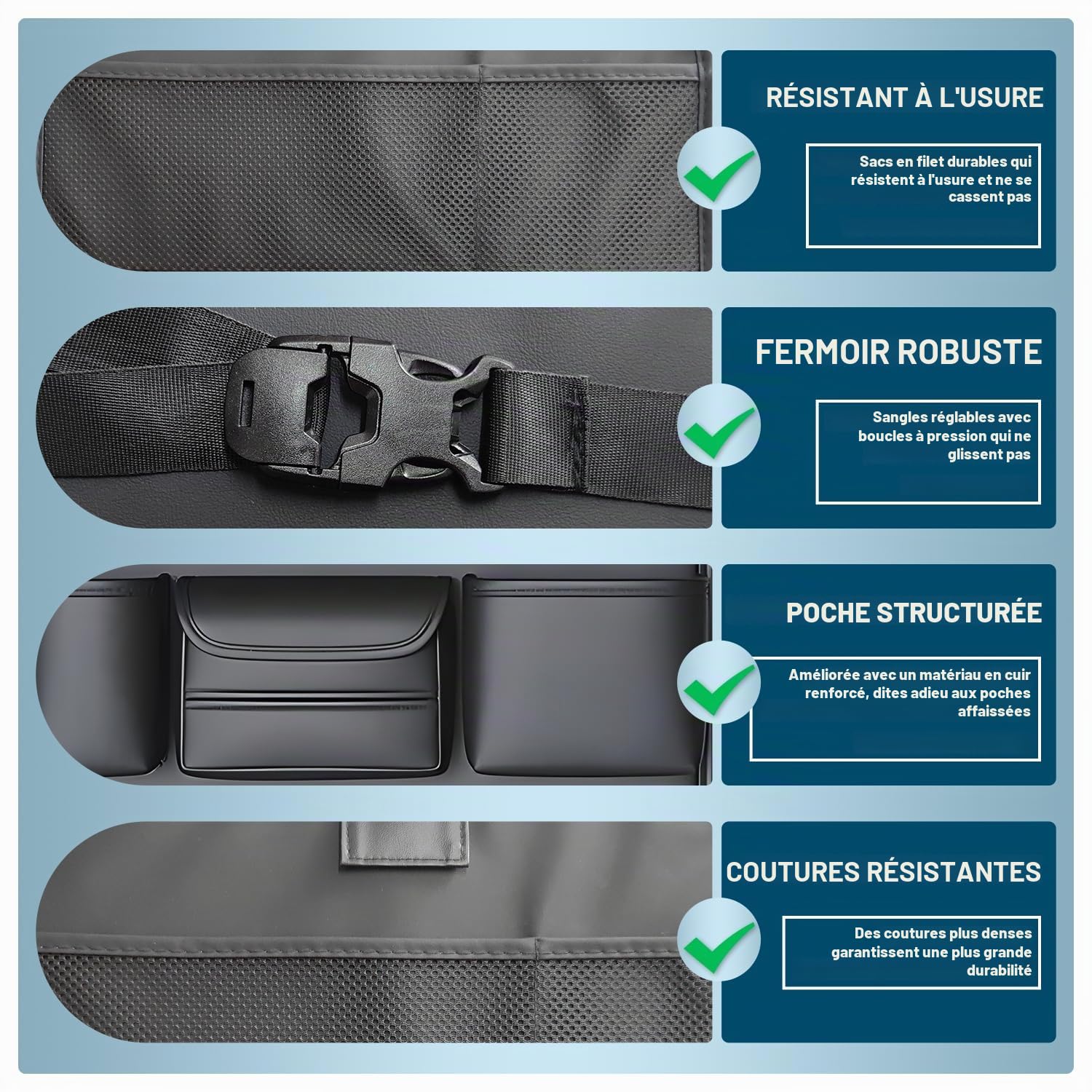 VEHRIIE Organiseur Auto Siège Auto avec Table Rabattable – Protection Dossier Siège Auto Enfant, 3-en-1 Range-Siège, 8 Compartiments, 4mm Cuir Premium – Accessoires Auto Intérieur (Noir)