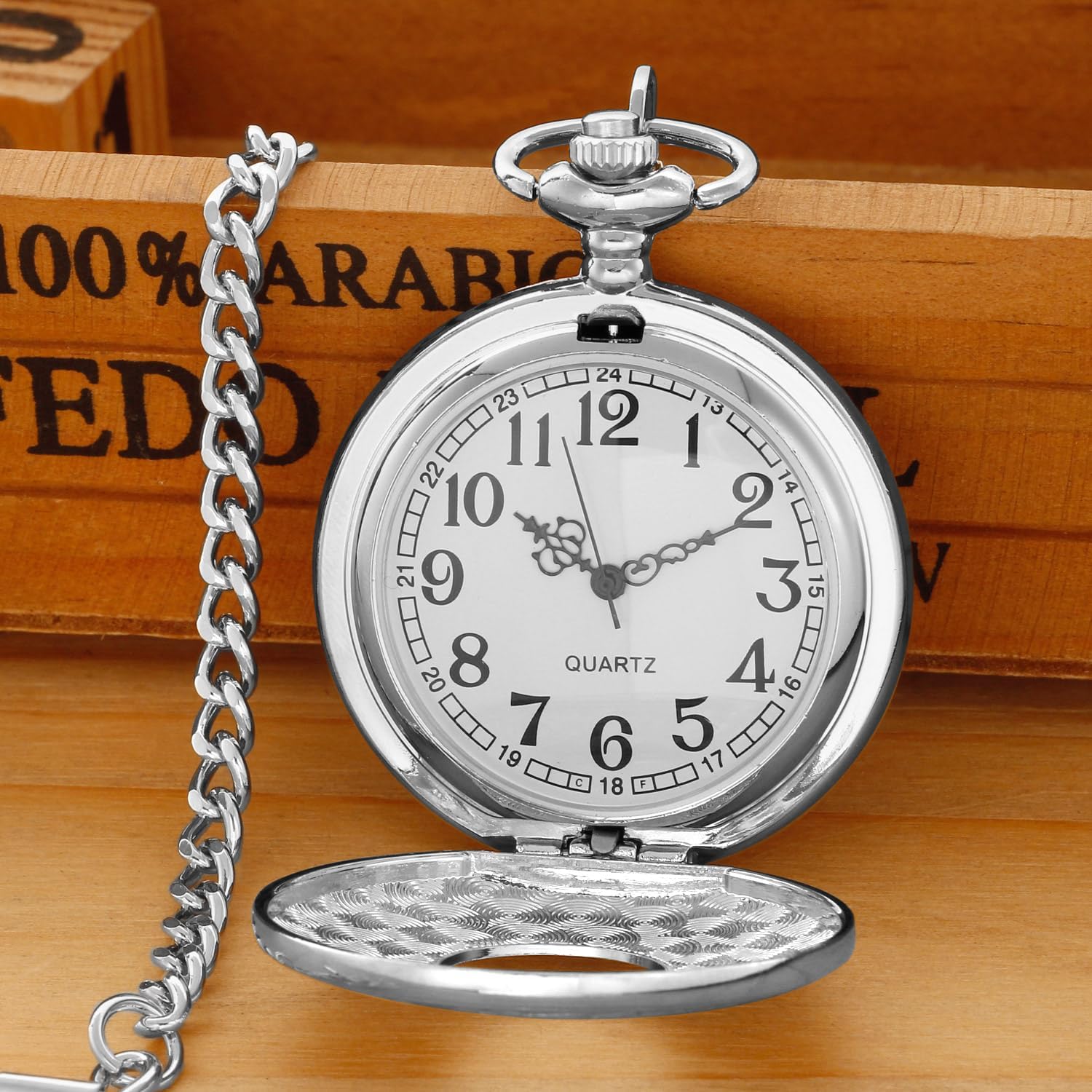 Hollowed Out Quartz Pocket Watch for Men, Arabic Numerals White Dial Pocket Watches, Quartz Pocket Watch with Chain for Christmas Graduation Birthday Gifts Fathers Day thumbnail