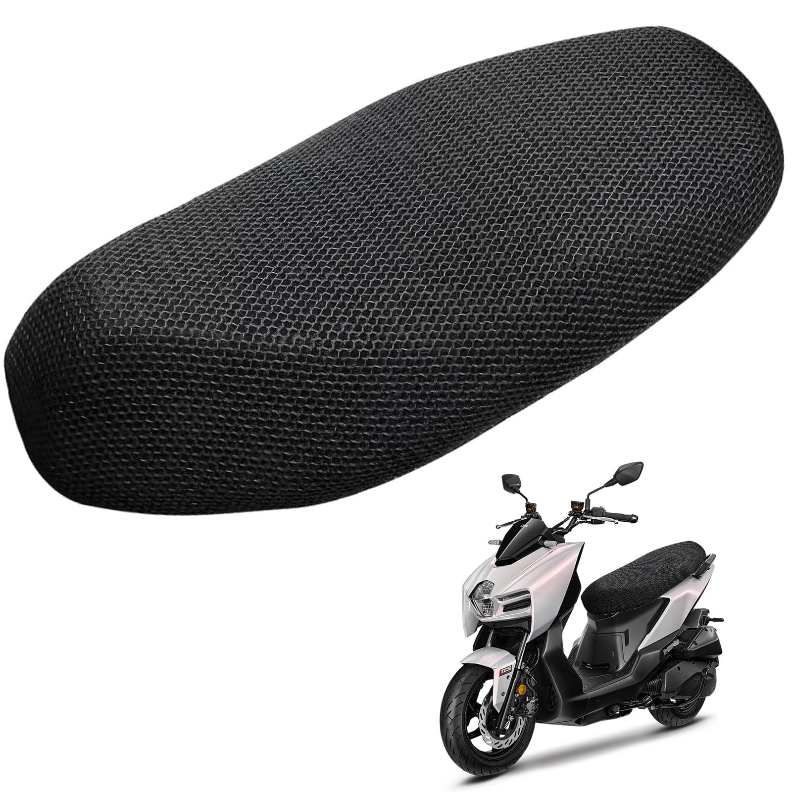 Qaestuan 3D Waben Mesh Motorradsitzabdeckung, 75 x 60cm Atmungsaktiver Motorradsitzbezug, Universal Motorrad Sitzbezug, Geeignet für Sonnenschutz Sitznetze für Motorräder und Elektrofahrzeuge