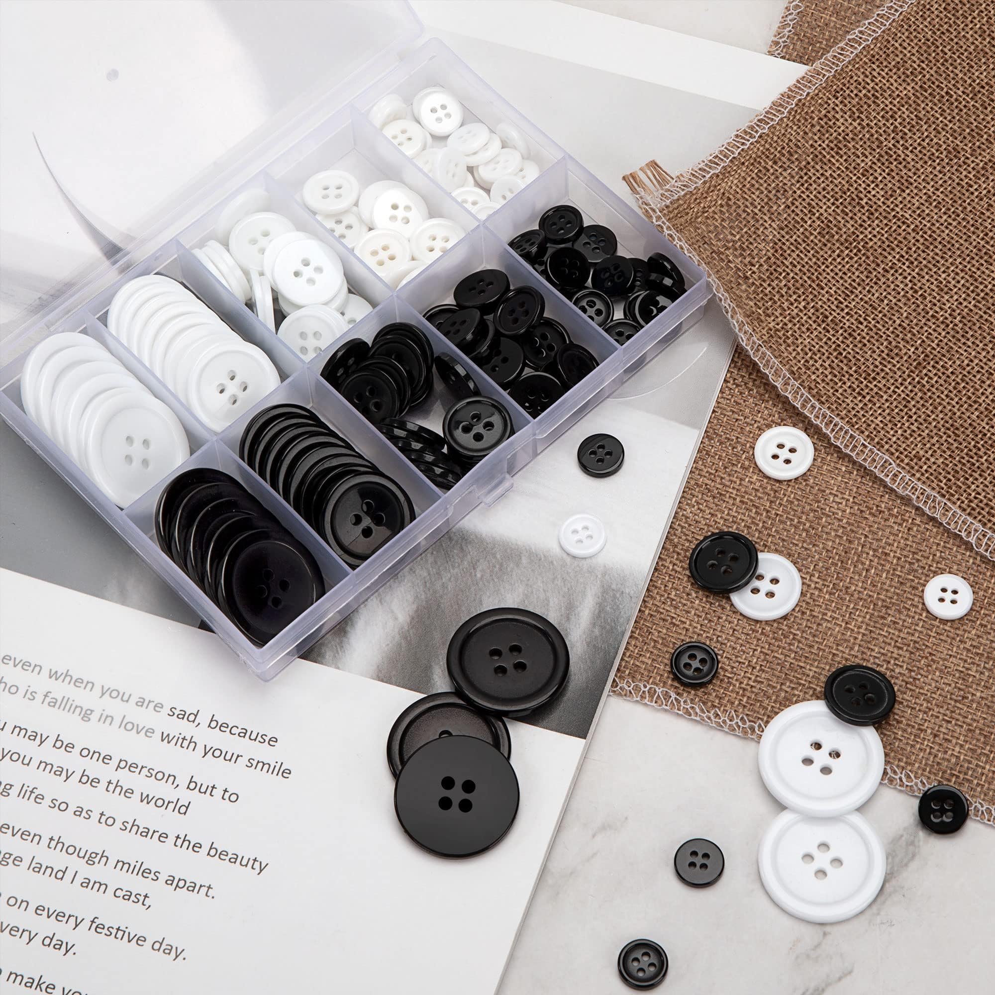Bottoni Da Cucito Neri E Bianchi - 160 Pezzi In Resina Con 4 Fori, Per Abbigliamento E DIY - Foto 8