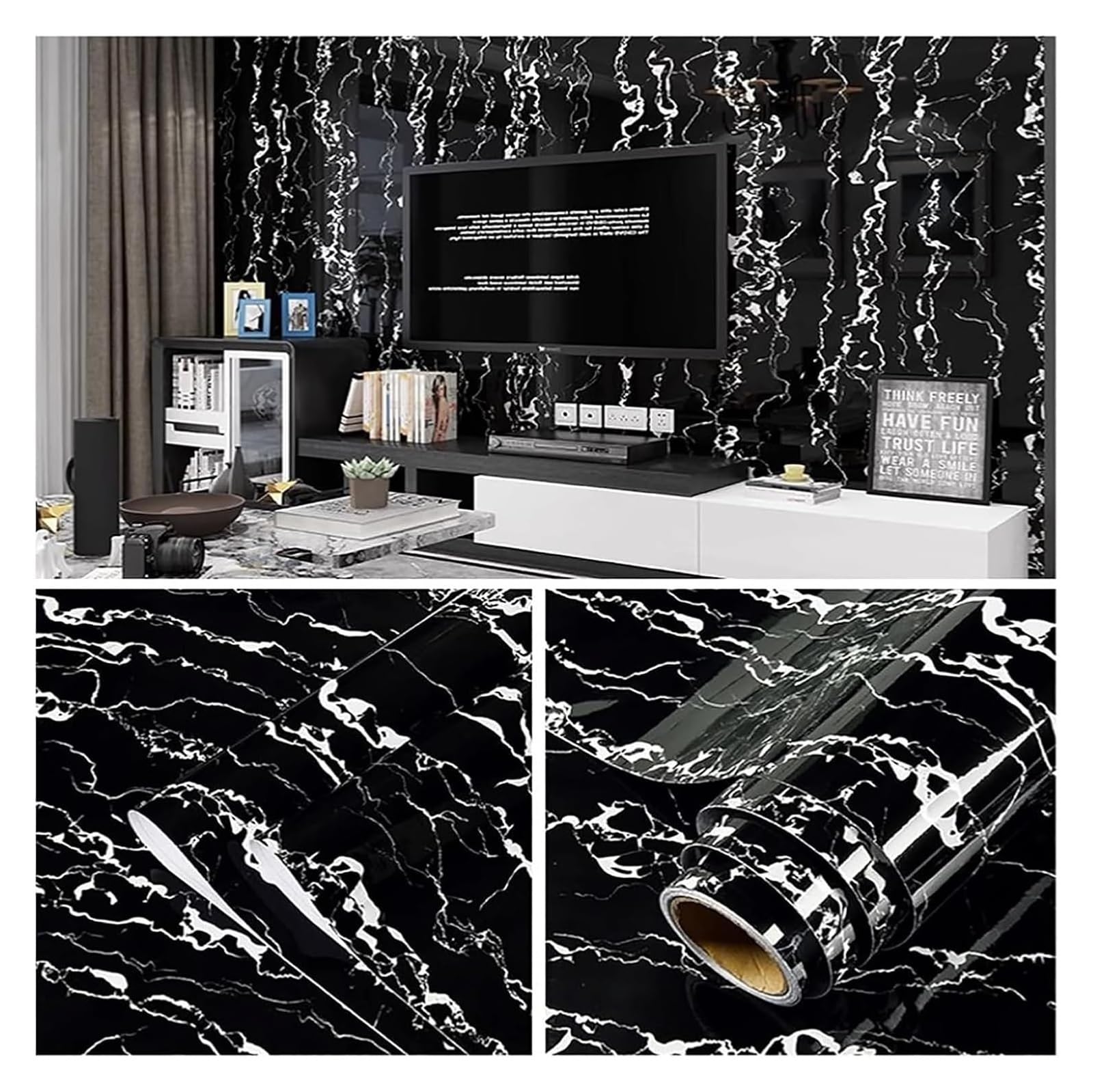 Cvhfhjtg Black Self Adhesive Wallpaper, Countertop Contact Paper Removable Wallpaper,Waterproof Self Adhesive For Kitchen Decor(,0.8X5m)