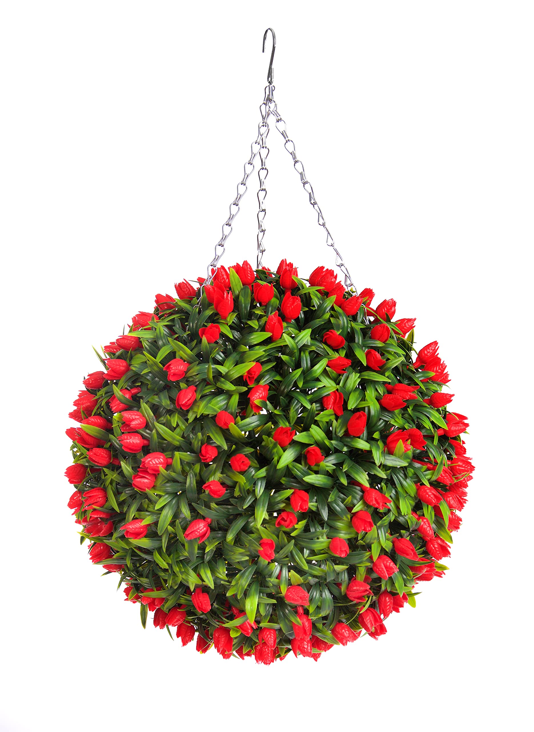 Best Artificial Red Tulip Flower Ball Lush Long Leaf Topiary Grass (38Cm, )