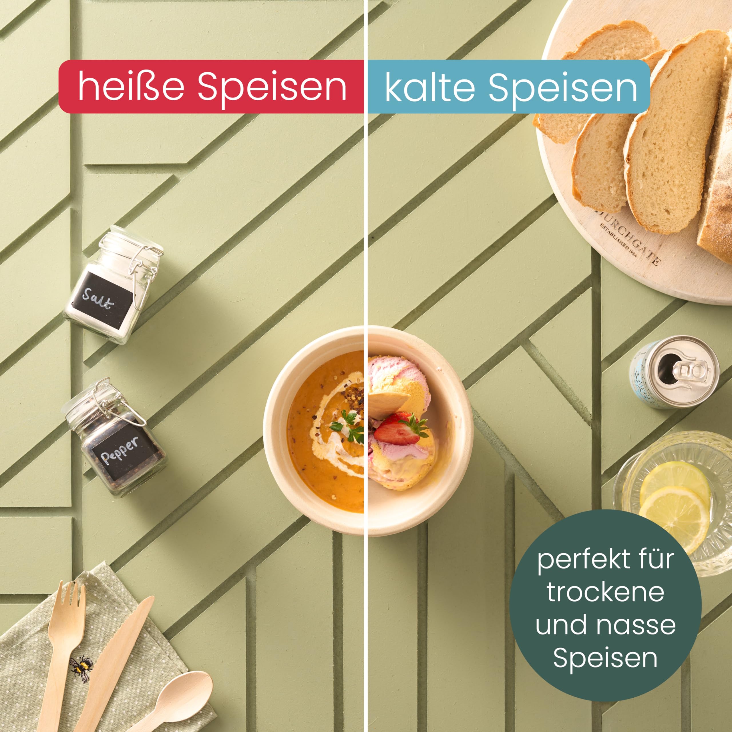 HAAGO 200 Umweltfreundliche Zuckerrohrschalen Biologisch abbaubar & Kompostierbar - wie Pappschalen, Einwegschalen für heiße und kalte Speisen - 500ml