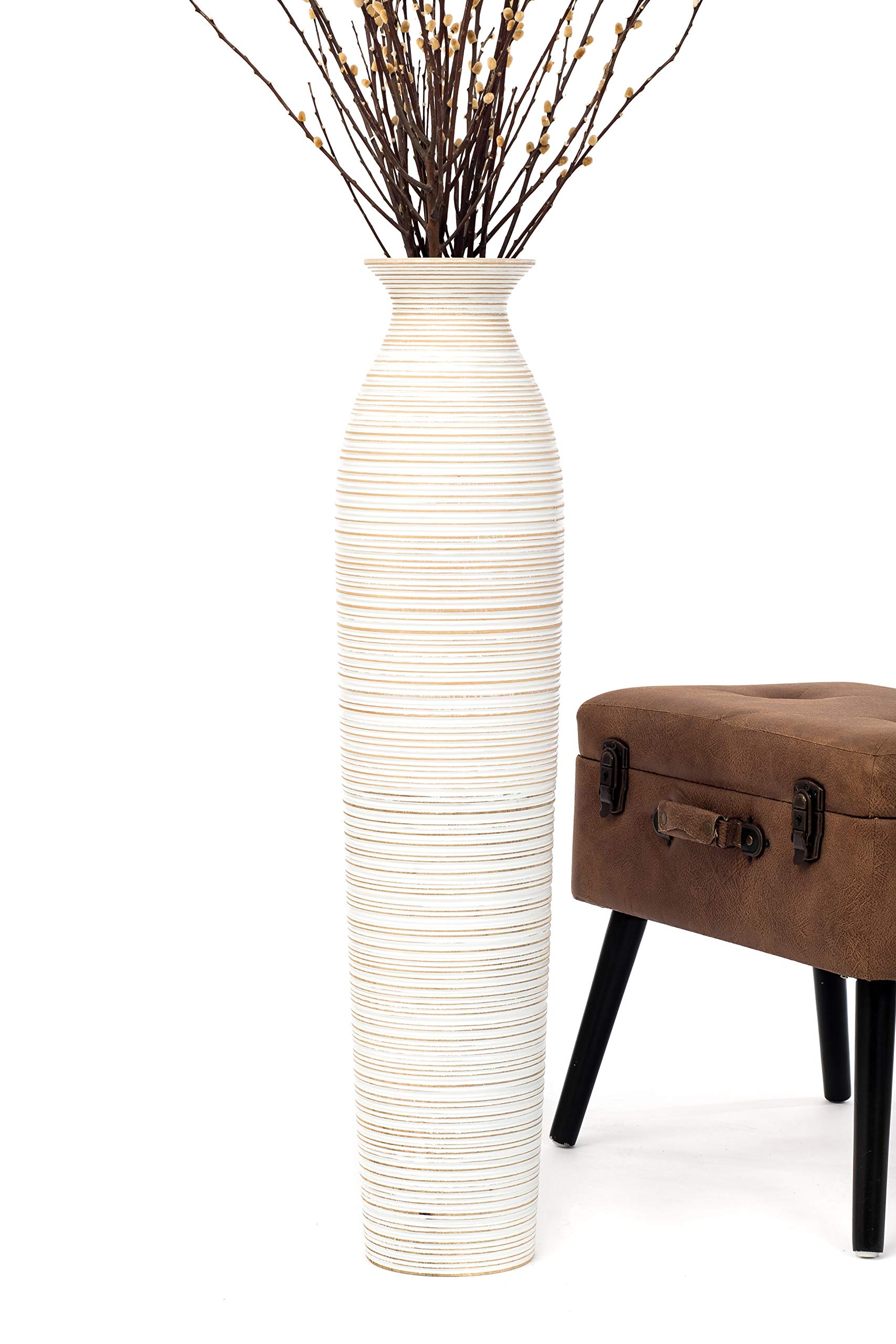Leewadee Grand Vase de Sol 85 cm Bois de Manguier Pampa & Fleurs Séchées
